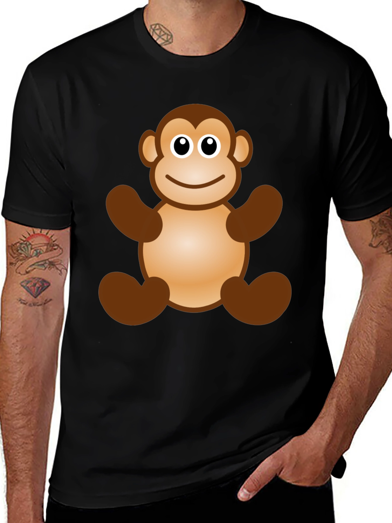 Variant 5 of Cartoon Monkey Graphic Black T-Shirt