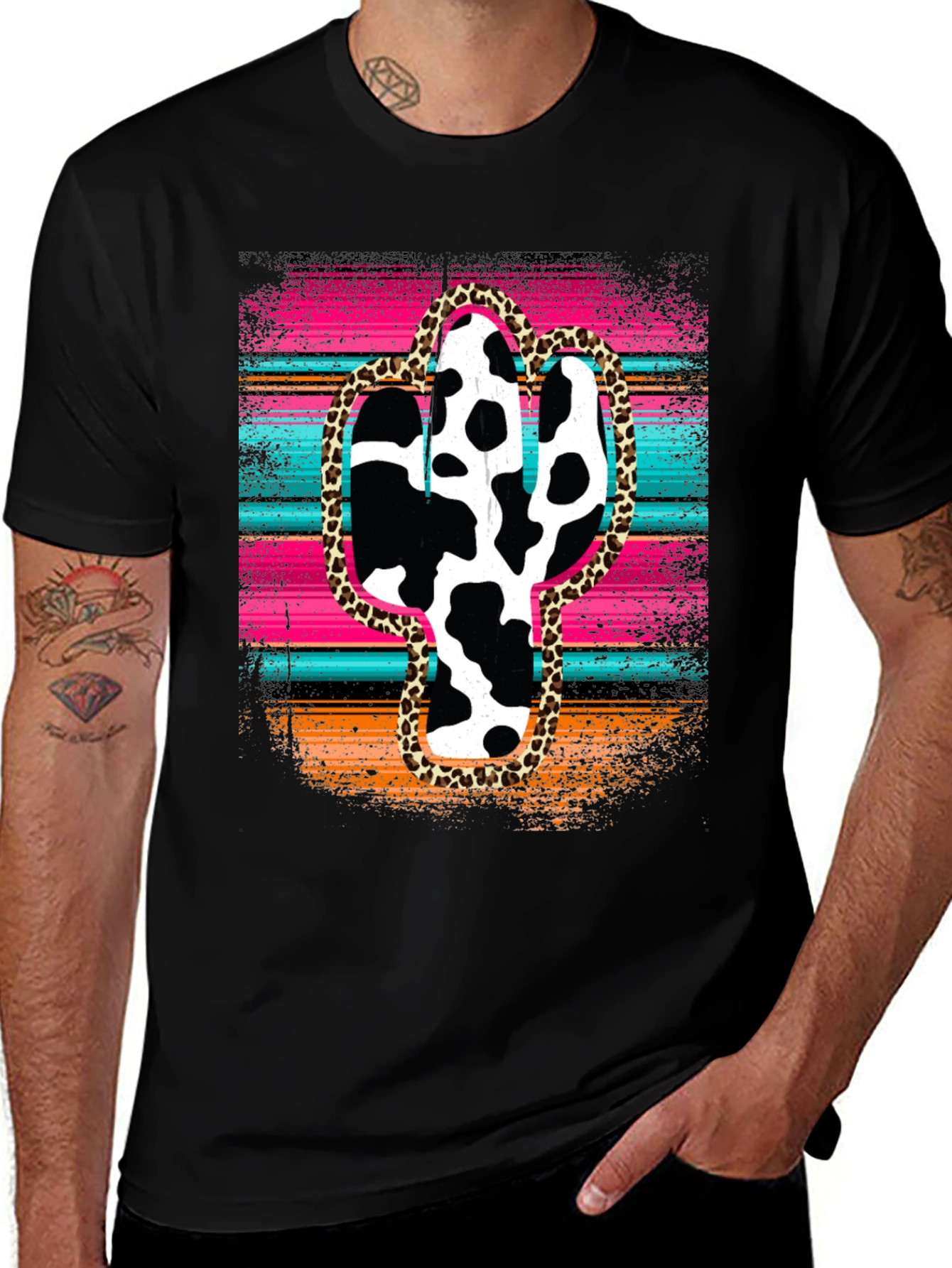 Variant 21 of Cactus Cow Print T-Shirt - Western Style Tee