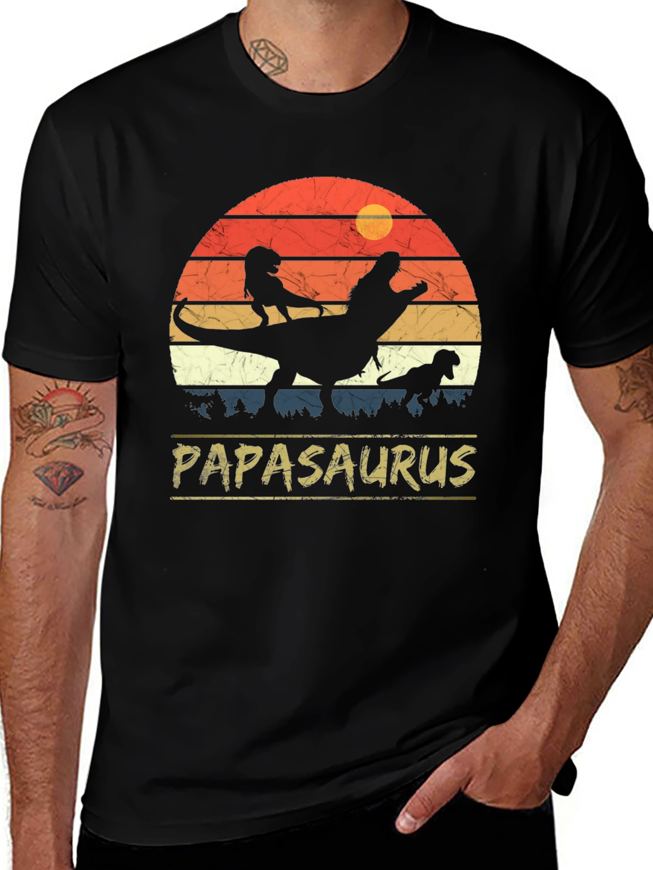 Papasaurus T-Rex Dinosaur Dad Graphic Tee