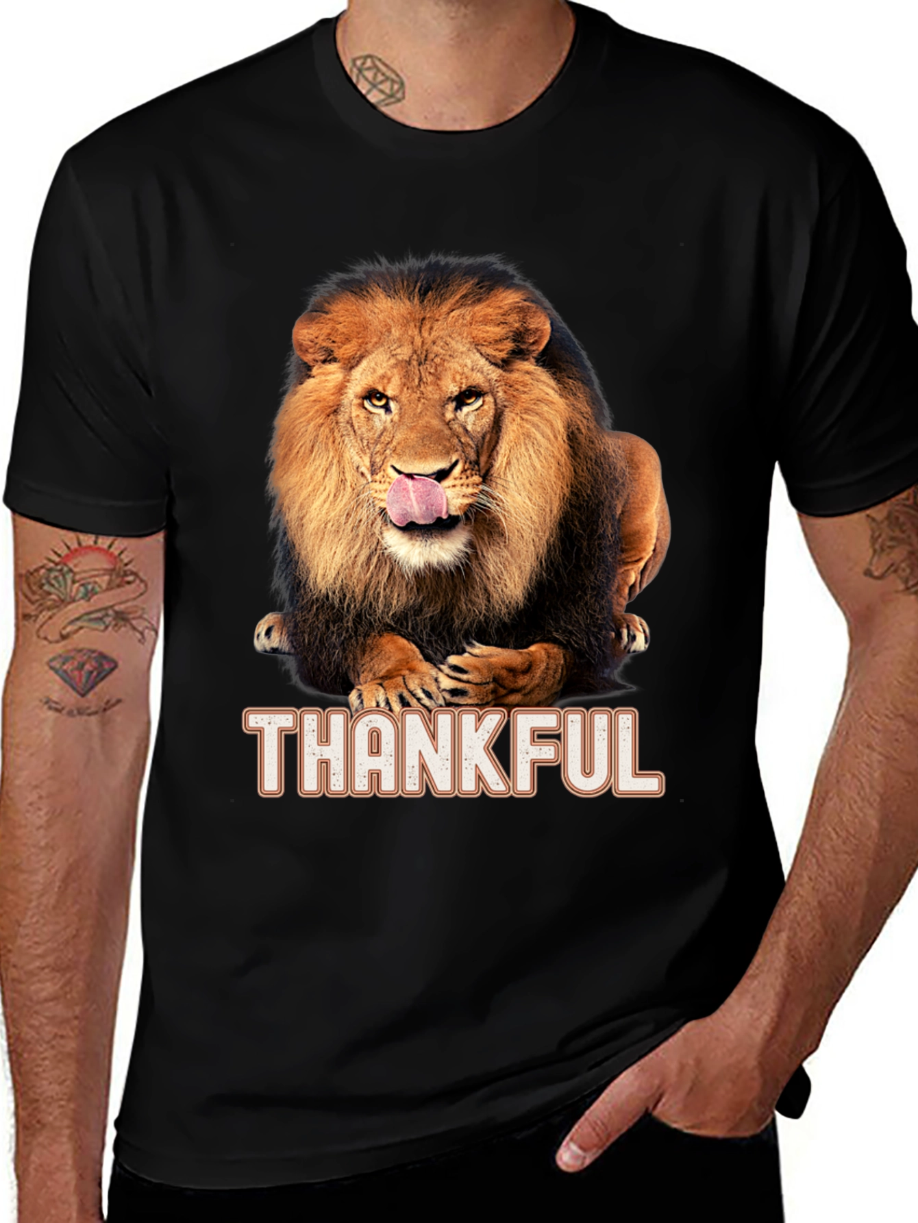 Variant 26 of Thankful Lion Graphic T-Shirt - Men's Black Tee