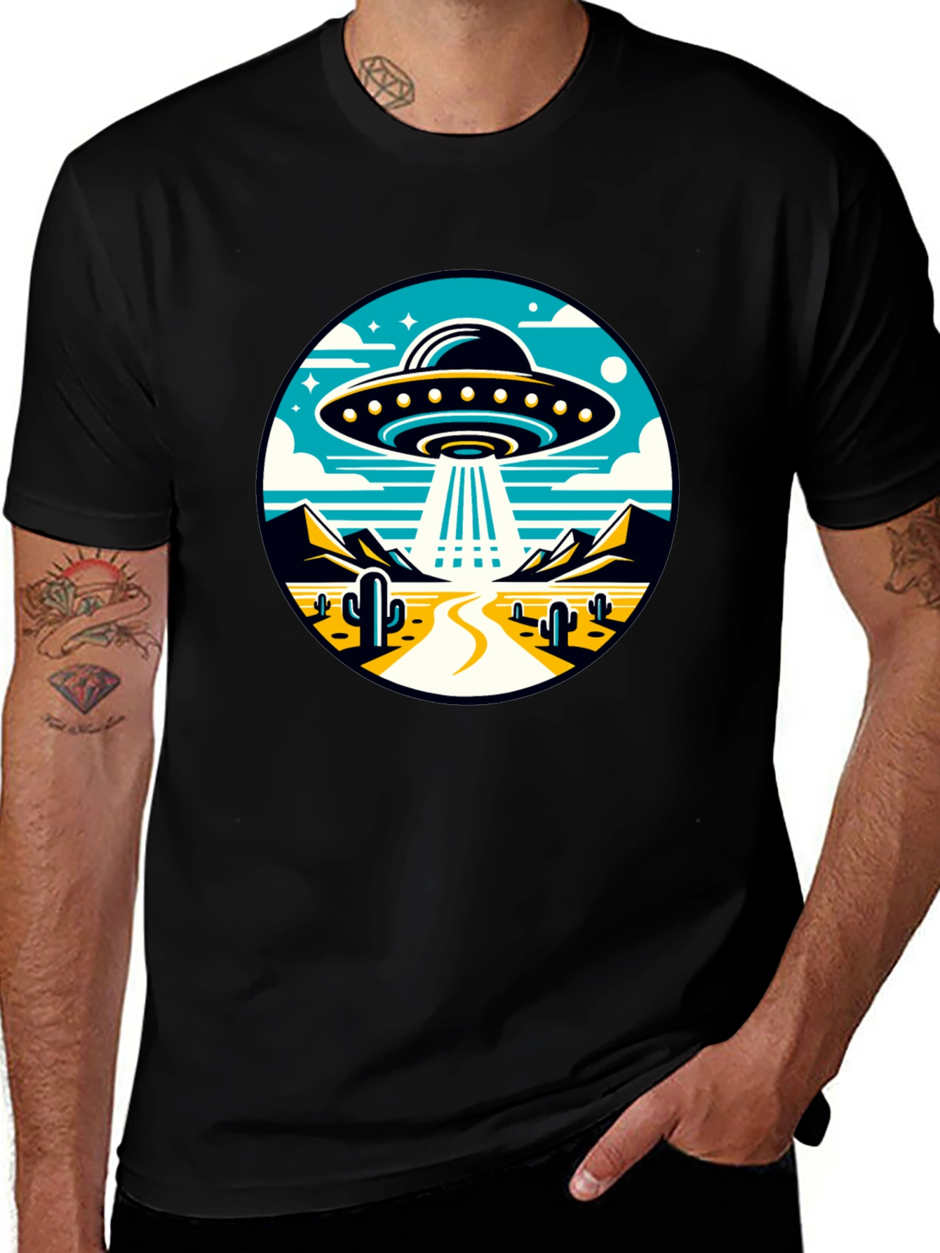 UFO Desert Abduction Graphic T-Shirt