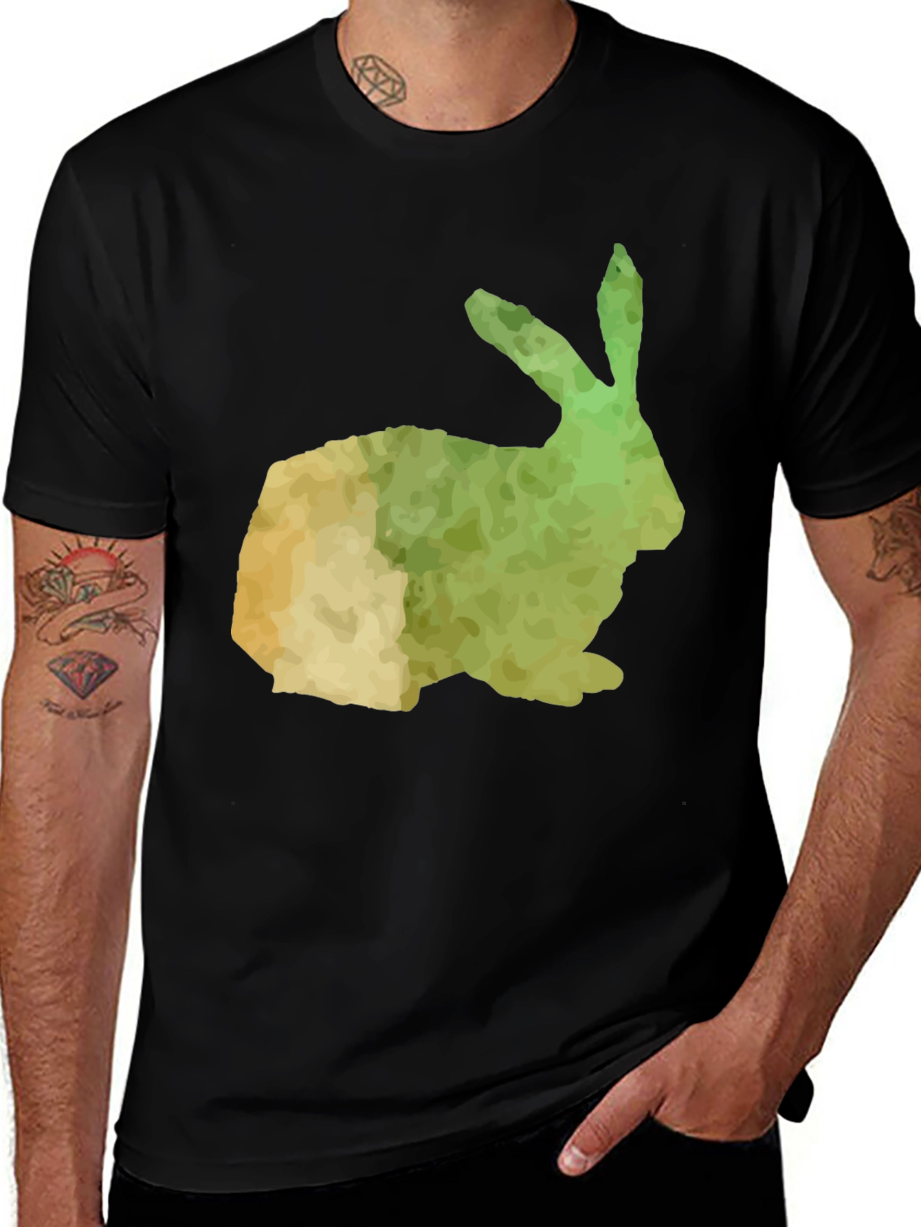 Watercolor Rabbit Graphic Black T-Shirt