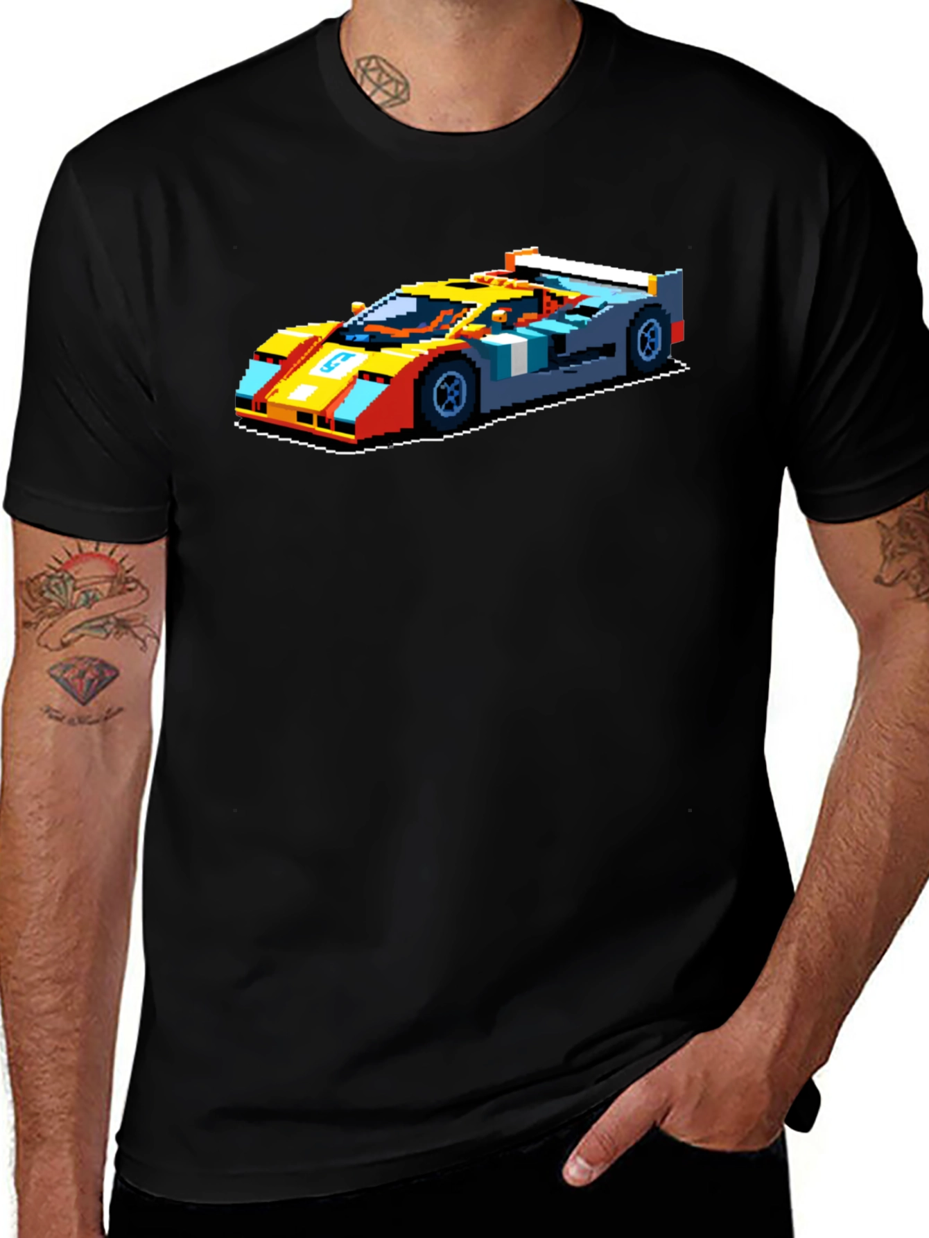 Variant 14 of Pixelated Retro Race Car Graphic T-Shirt