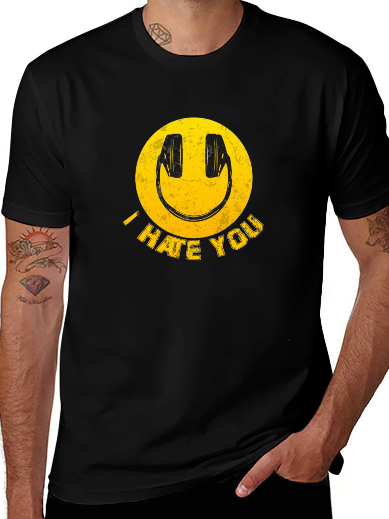Variant 28 of I Hate You Smiley Face Headphones Graphic Tee