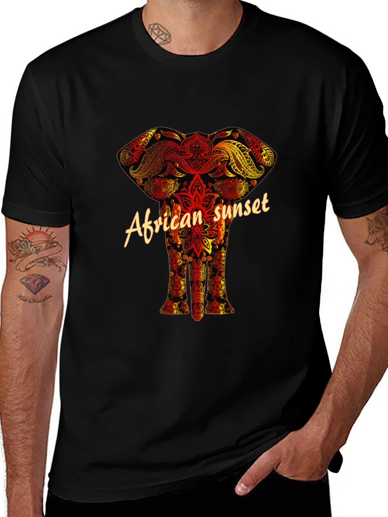 Variant 4 of African Sunset Elephant Graphic T-Shirt