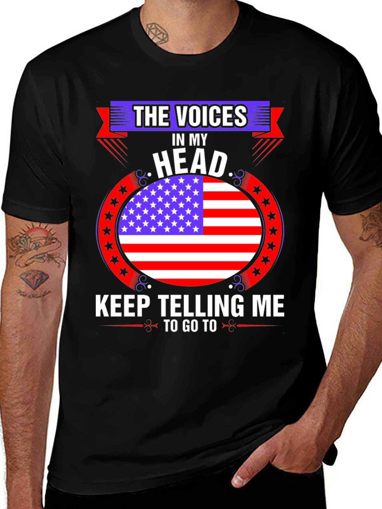 Variant 3 of Voices in My Head American Flag Graphic Tee