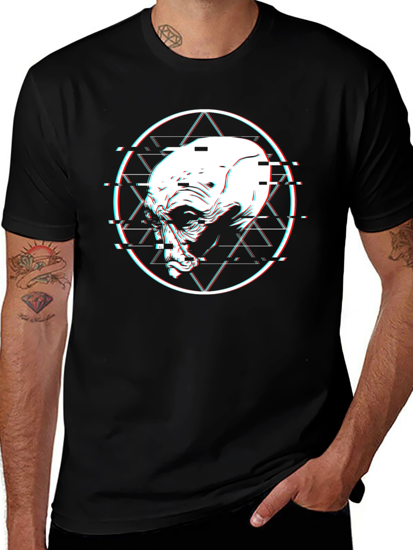 Variant 5 of Glitch Alien Head Graphic Black T-Shirt