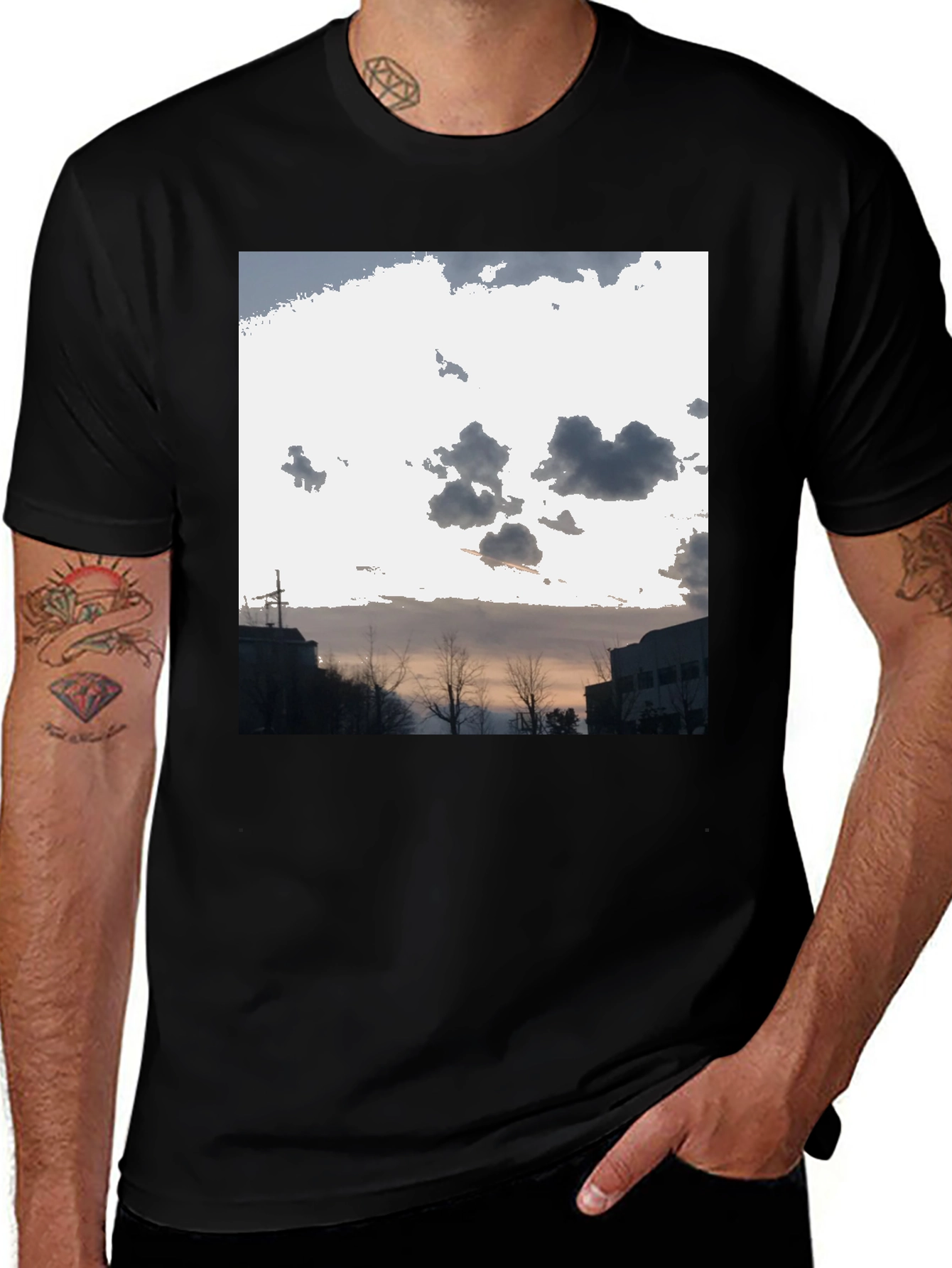 Variant 10 of Cloudscape Graphic Tee - Black Cotton Casual T-Shirt