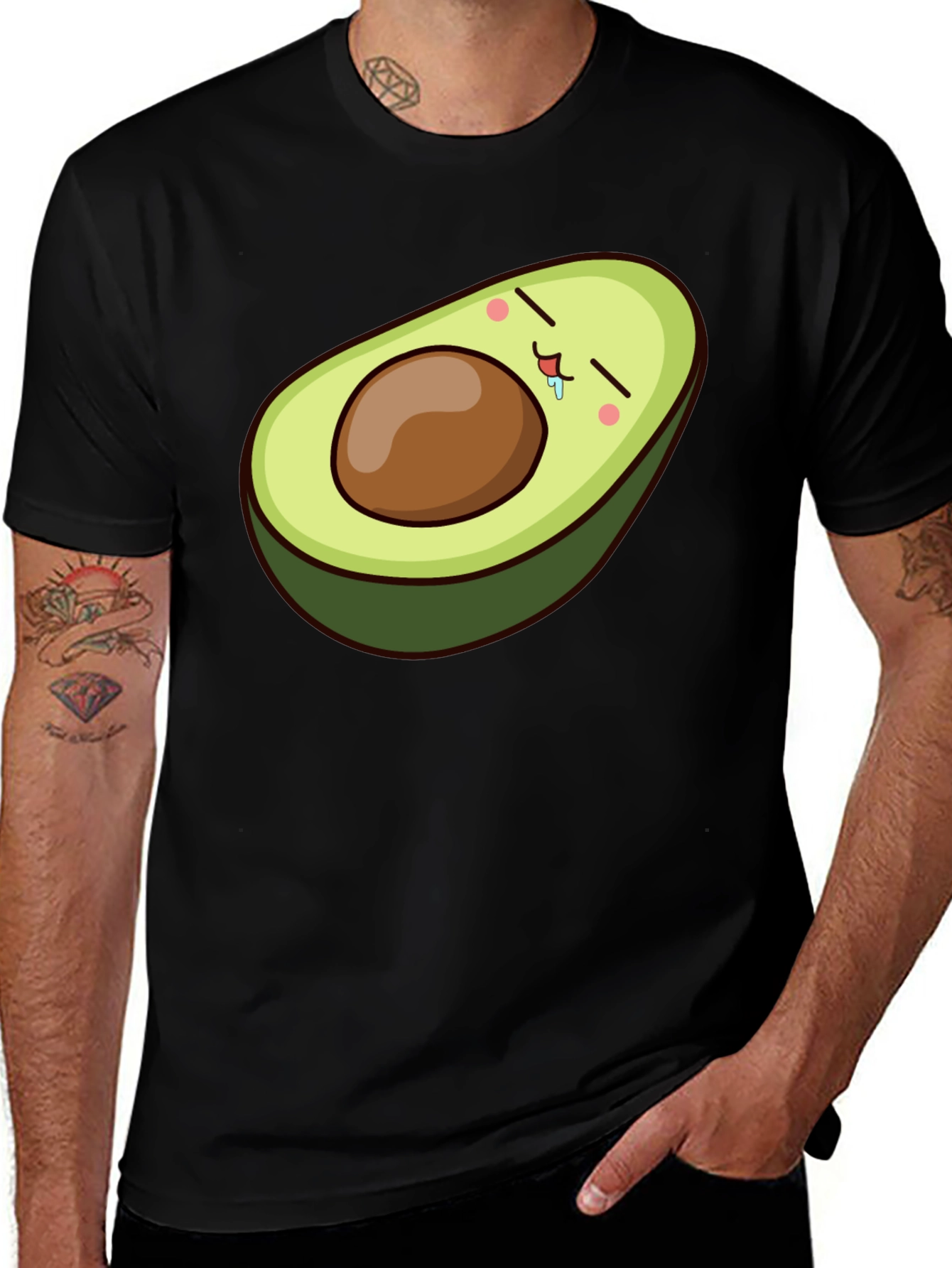 Variant 21 of Avocado Sleepy Cartoon Graphic Black T-Shirt