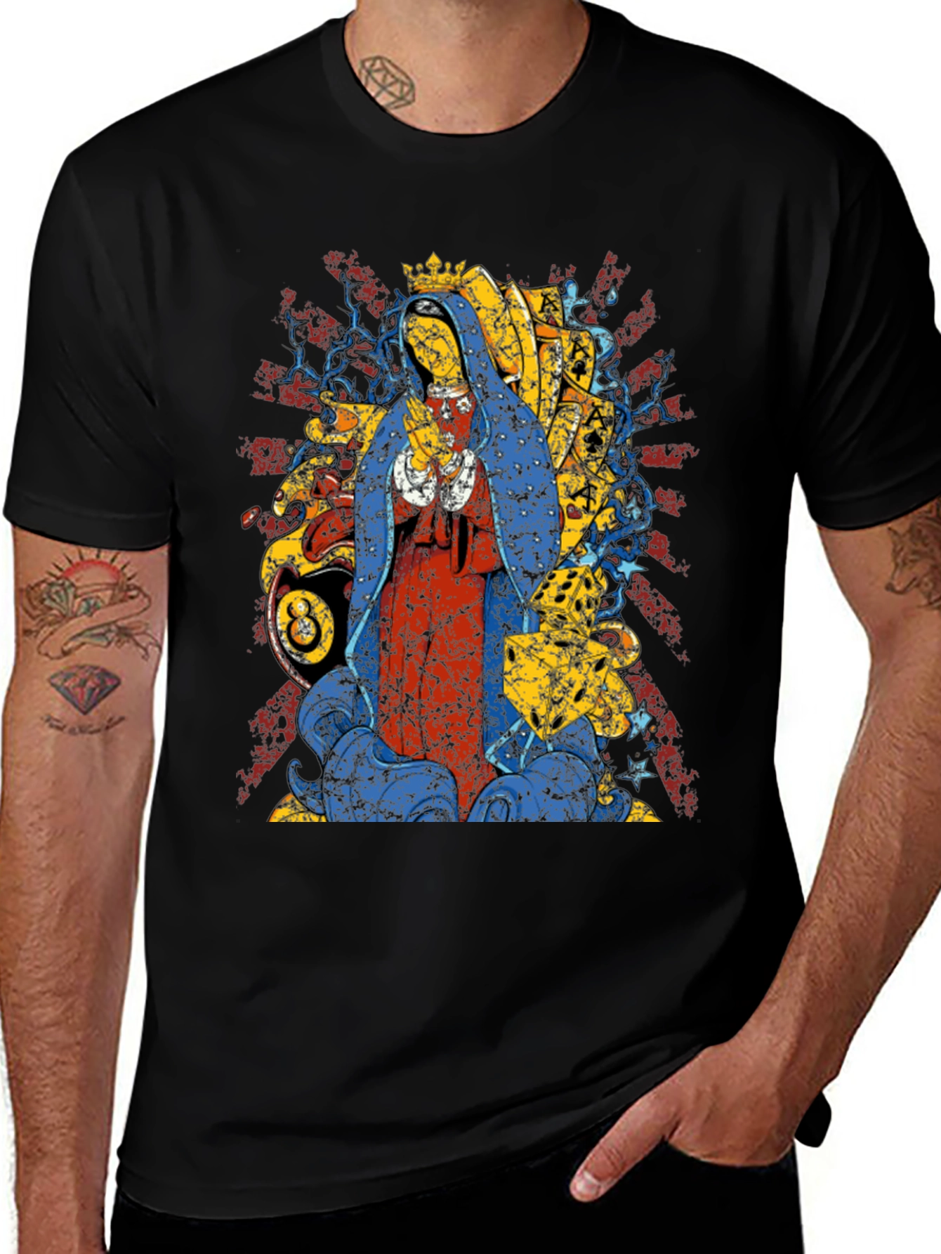 Variant 6 of Graphic Tee - Virgin Mary & 8 Ball Design