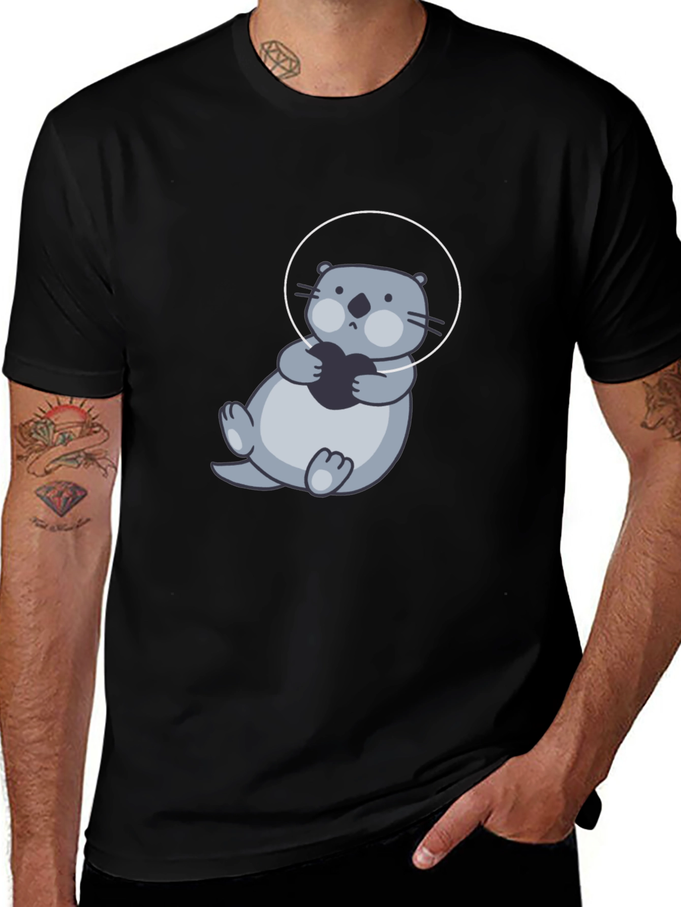 Variant 27 of Cute Otter in Space T-Shirt - Black