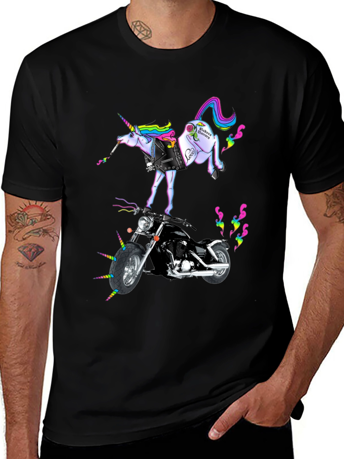 Variant 9 of Unicorn Motorcycle T-Shirt - Badass Biker Tee