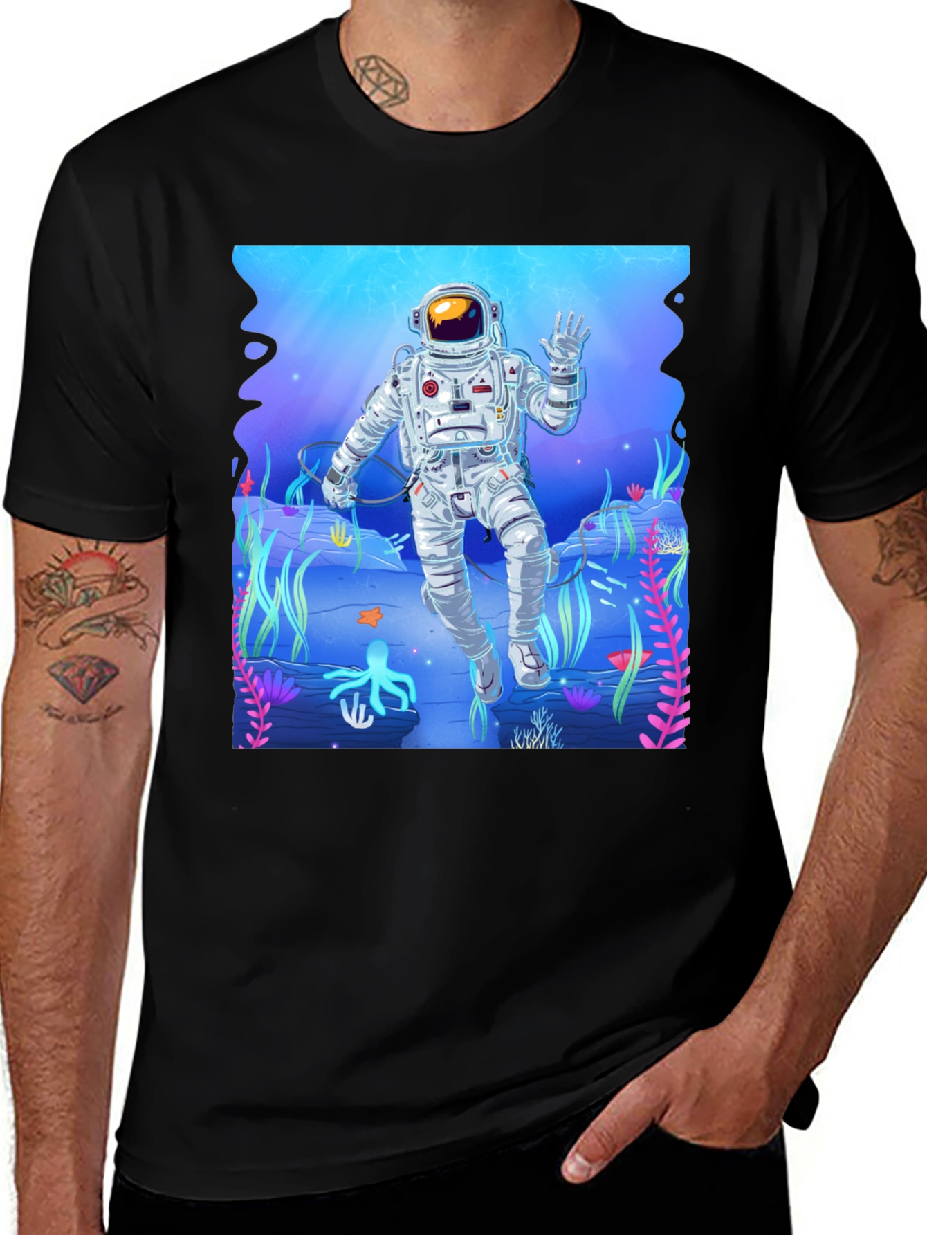 Variant 27 of Astronaut Ocean Graphic Tee - Black Casual T-Shirt