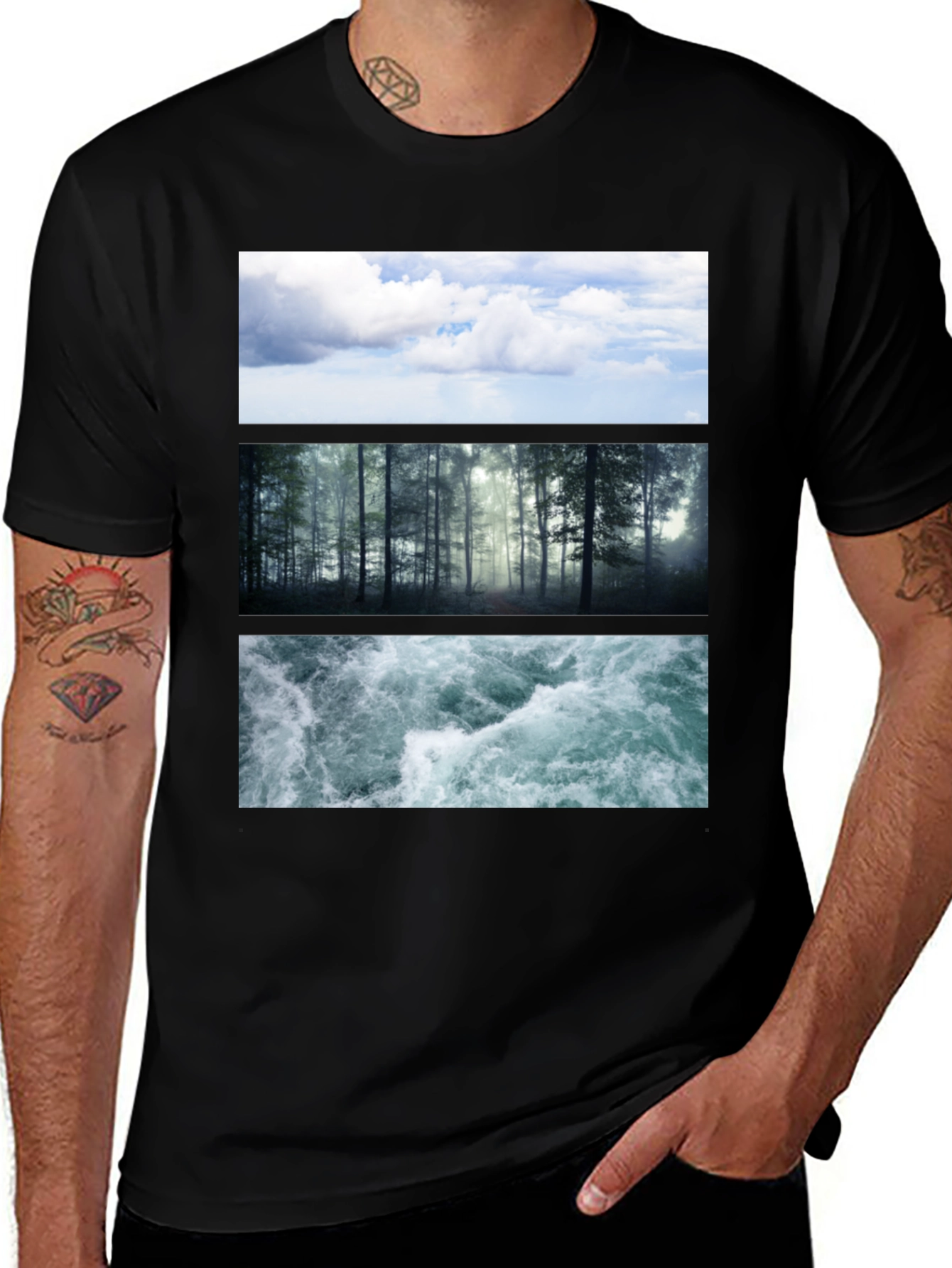 Variant 19 of Nature Collage T-Shirt: Sky, Forest, Water Graphic Tee
