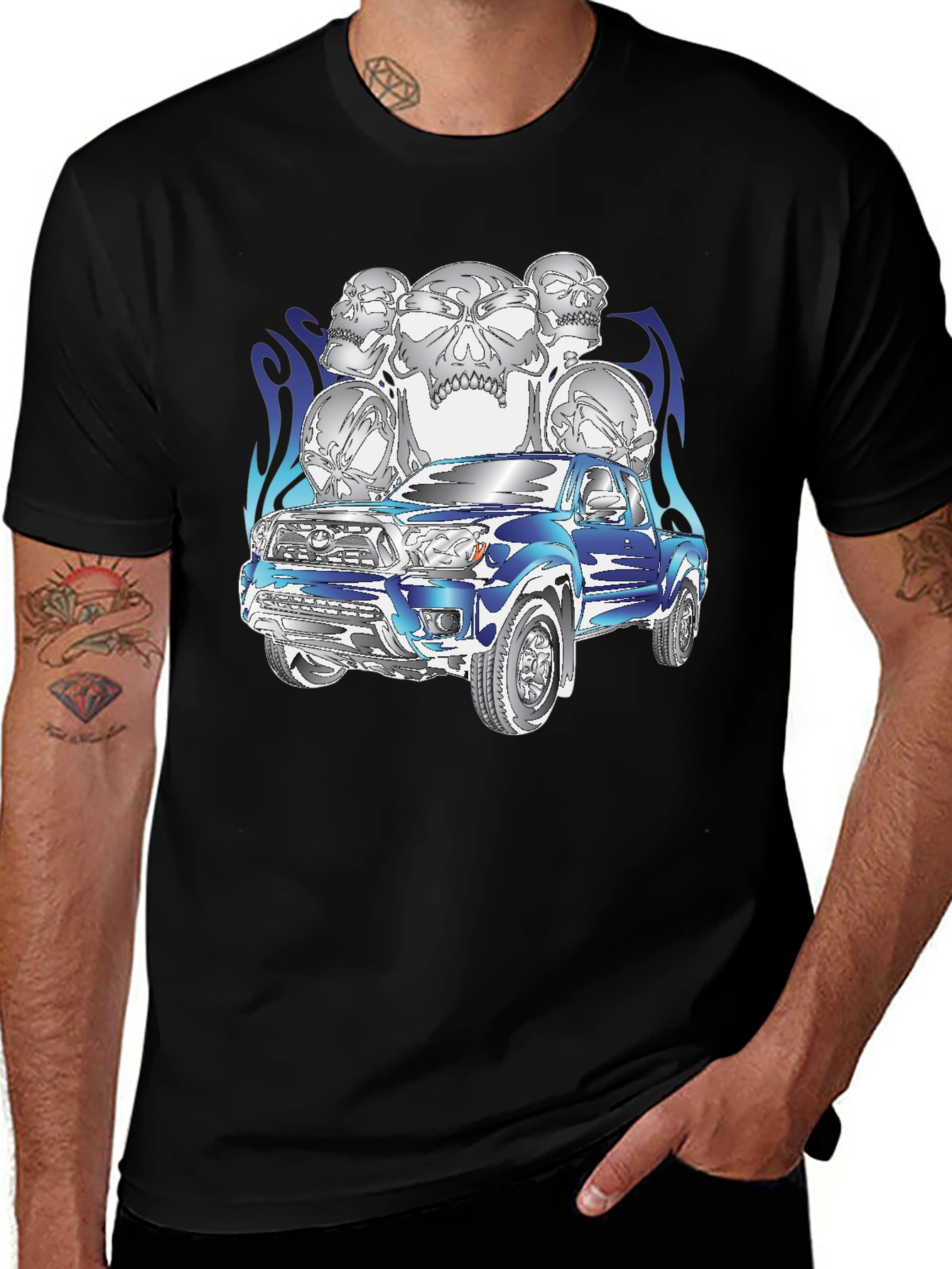 Truck and Skulls Graphic Tee - Cool Design