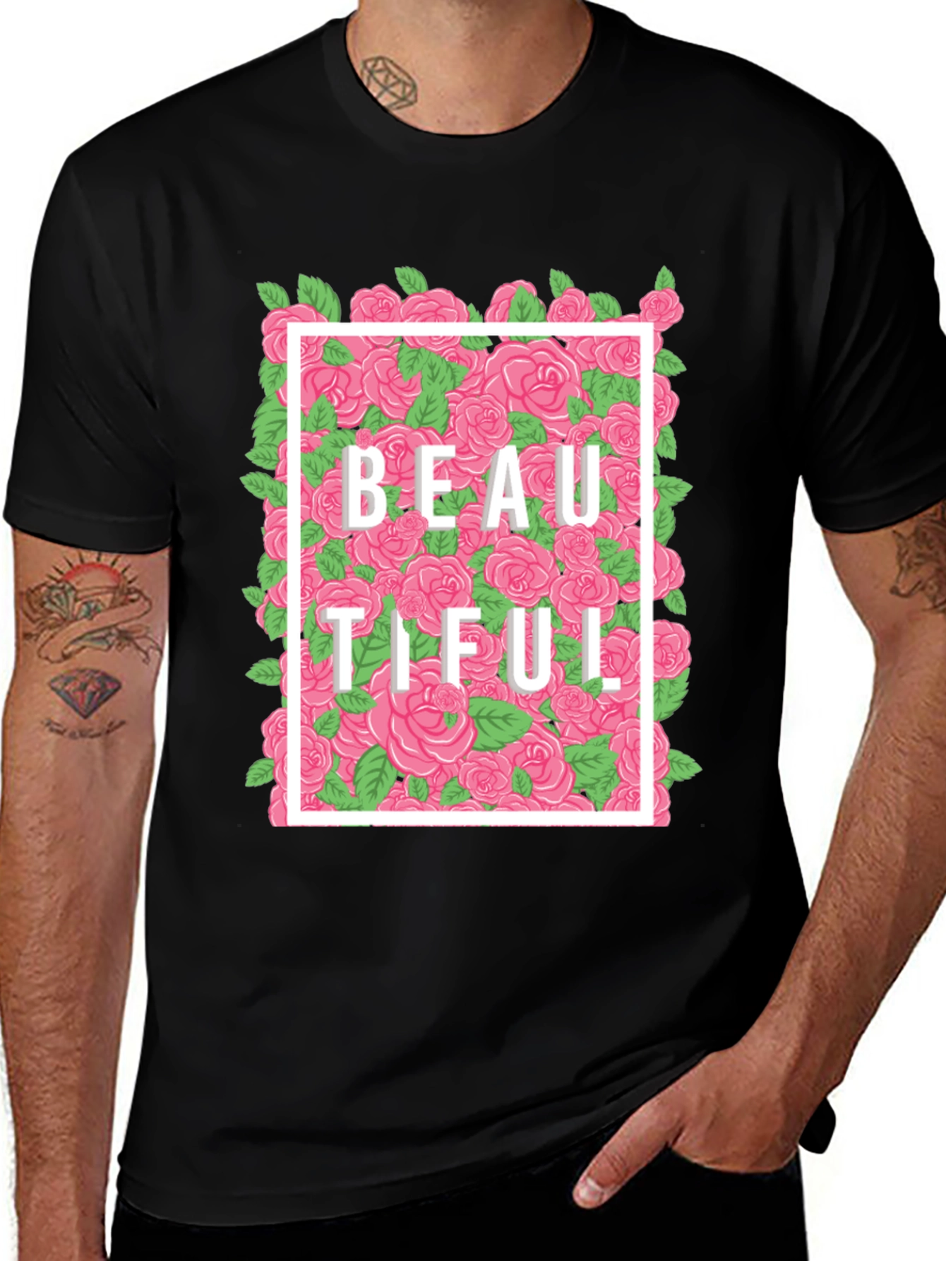 Beautiful Floral Graphic T-Shirt - Black