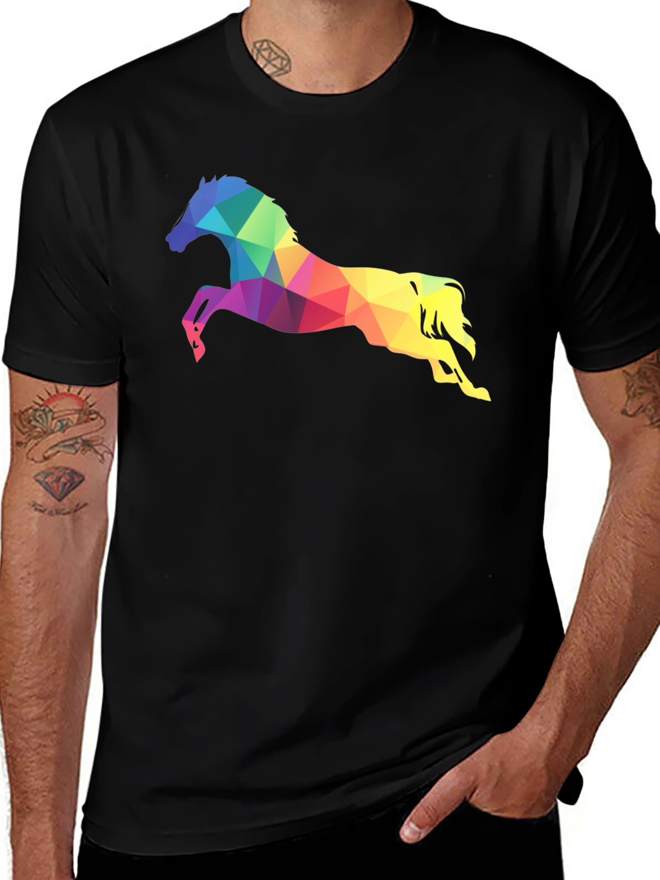 Variant 12 of Geometric Horse Graphic Tee - Men's Black T-Shirt