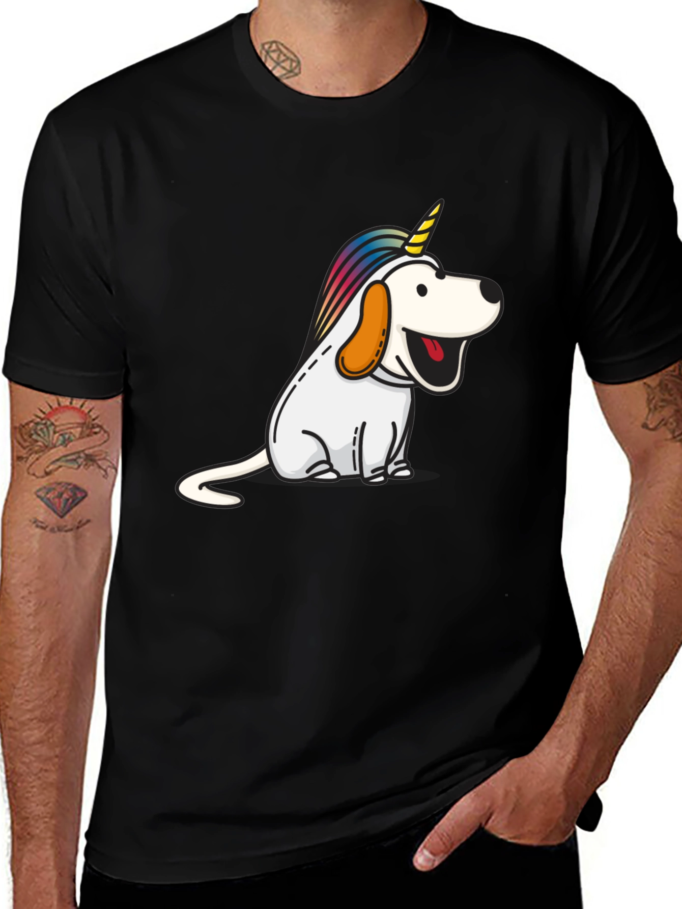 Variant 16 of Dog Unicorn Cartoon Black T-Shirt
