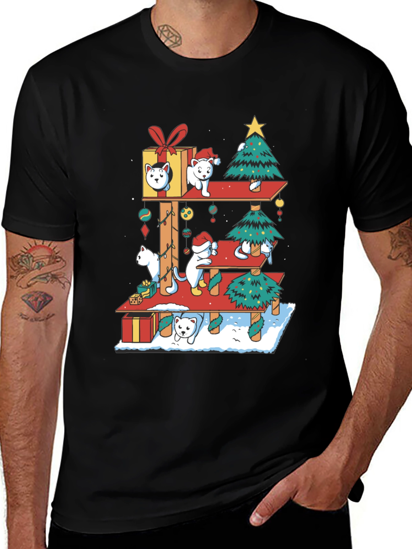 Holiday Cat Tree T-Shirt - Christmas Cats