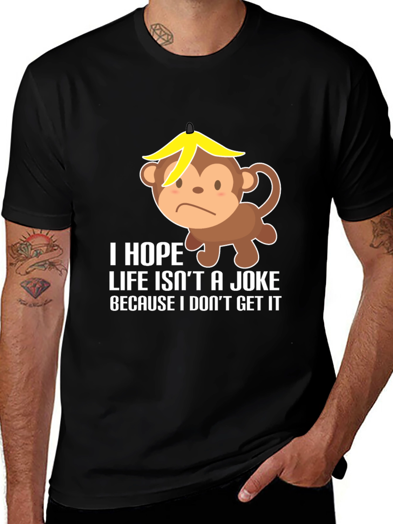 Variant 7 of Funny Monkey Banana Hat Graphic T-Shirt