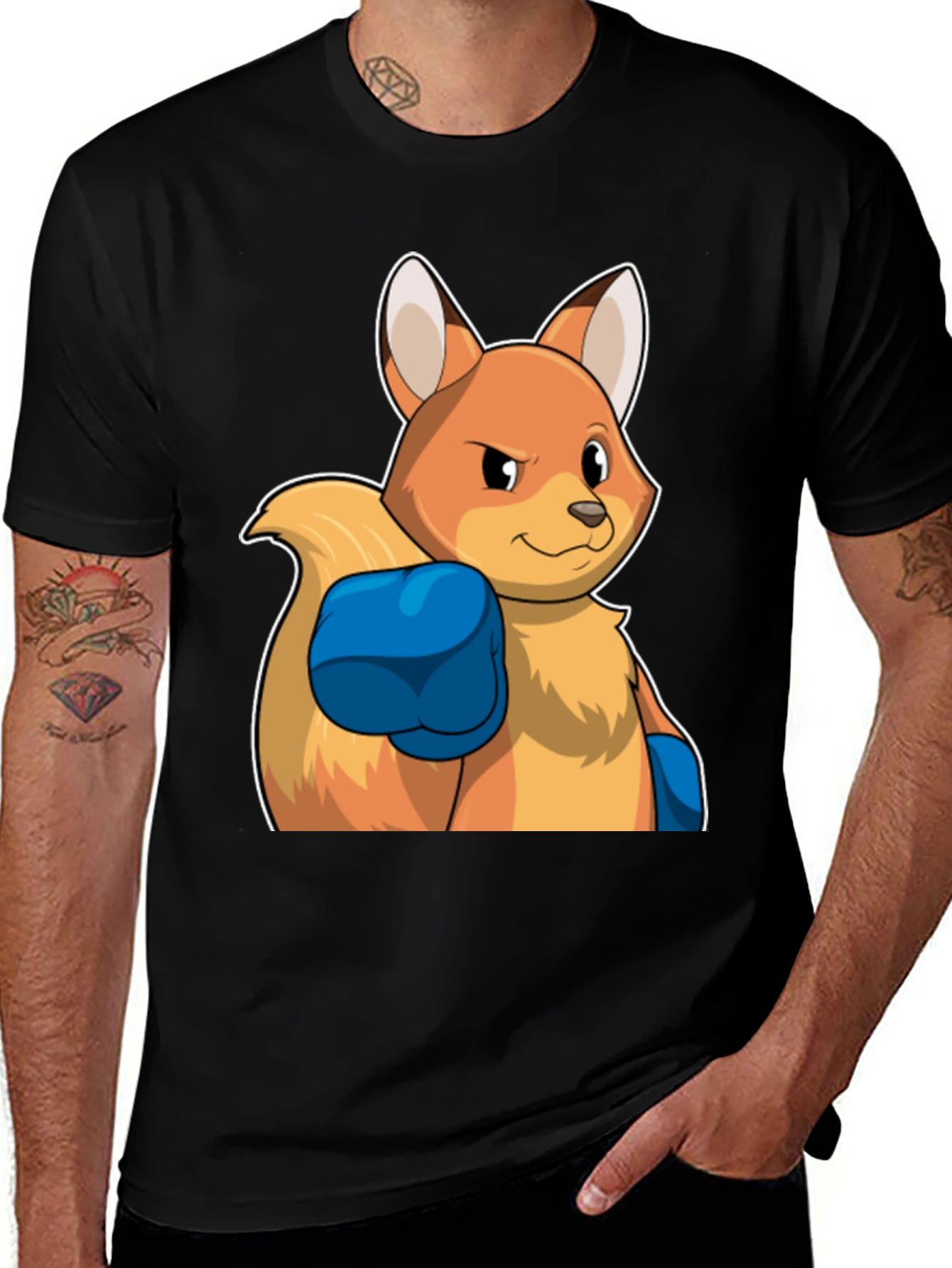 Variant 2 of Boxing Fox Graphic Tee - Black Cotton T-Shirt