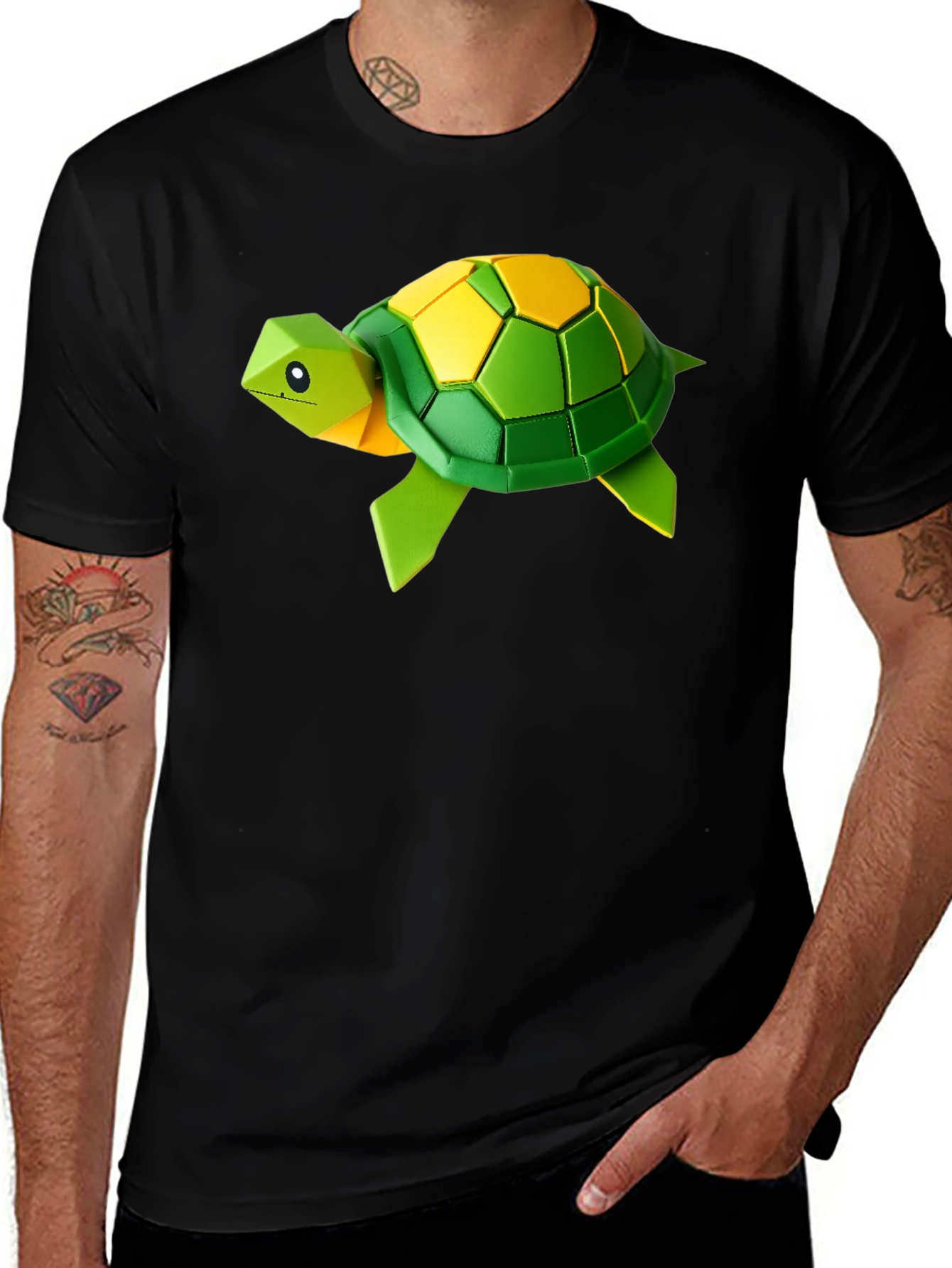 Geometric Turtle Graphic Tee - Stylish Black T-Shirt