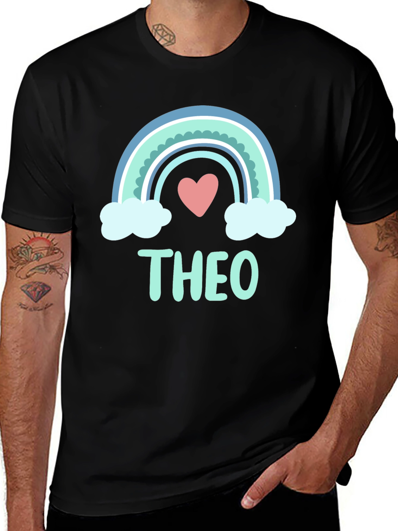 Variant 18 of Personalized Theo Rainbow Heart Graphic T-Shirt