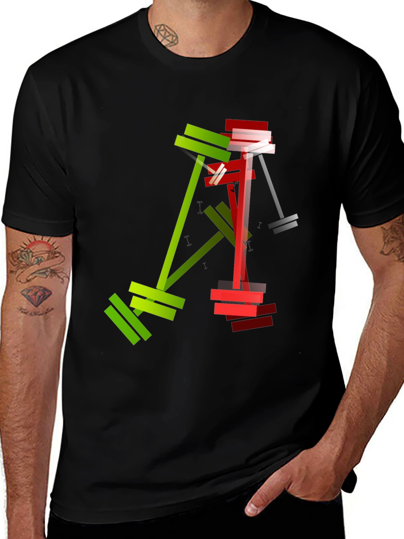 Variant 28 of Geometric Dumbbell Graphic Tee - Modern Fitness Style