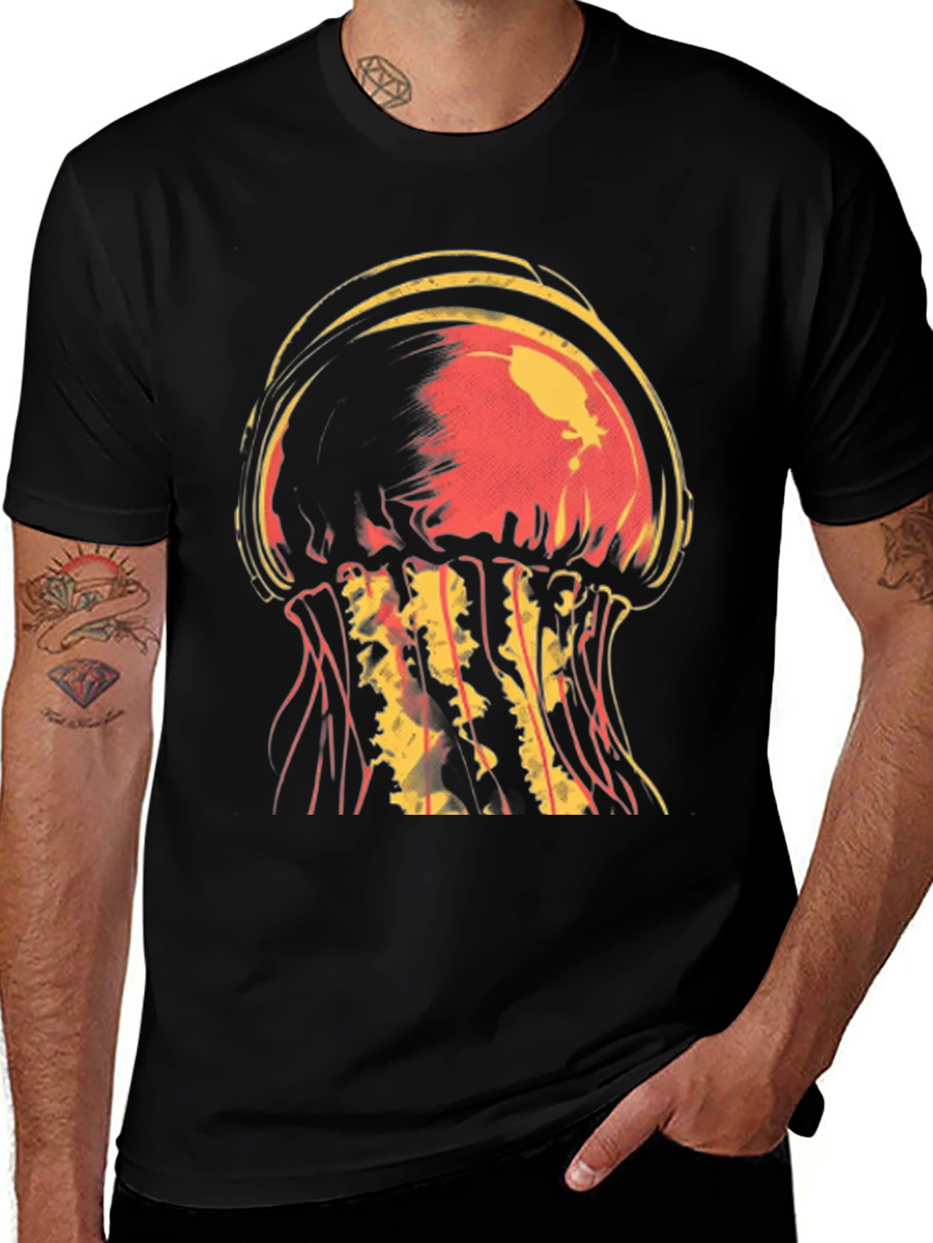 Variant 15 of Jellyfish Graphic Tee - Men's Black T-Shirt