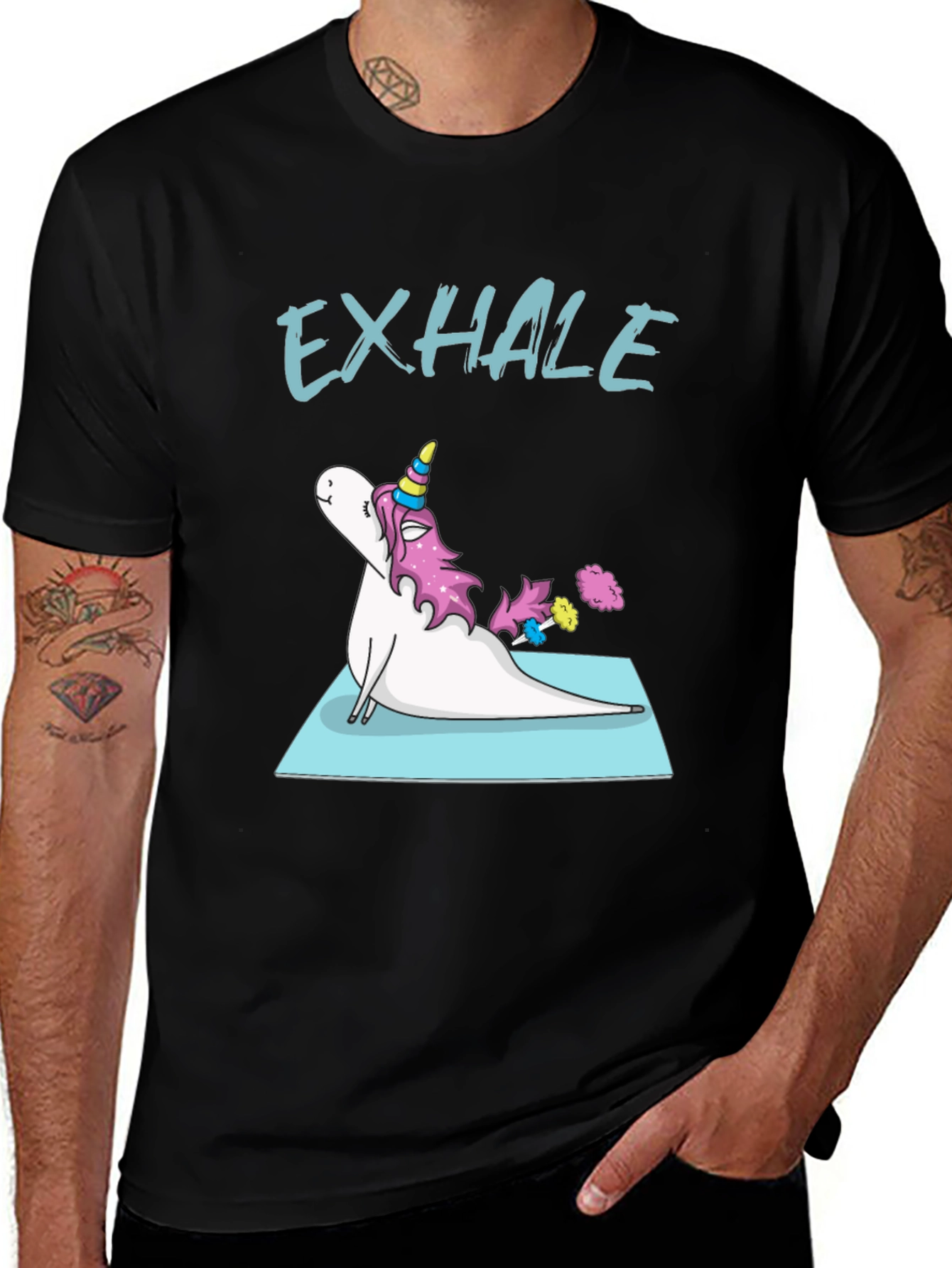 Variant 19 of Exhale Unicorn Black Graphic Tee