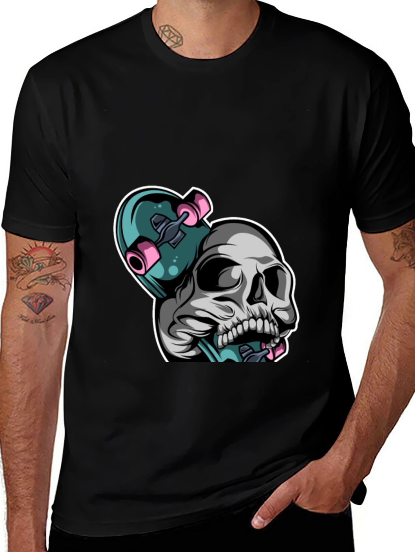 Variant 9 of Skull Skateboard T-Shirt - Cool Graphic Tee