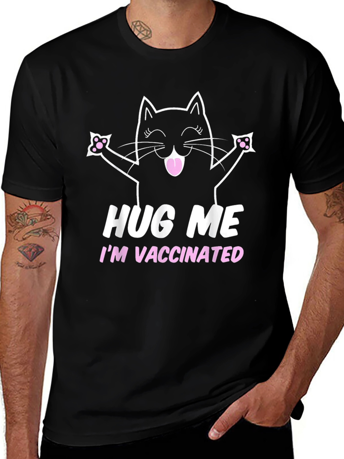 Hug Me I'm Vaccinated Black Cat T-Shirt