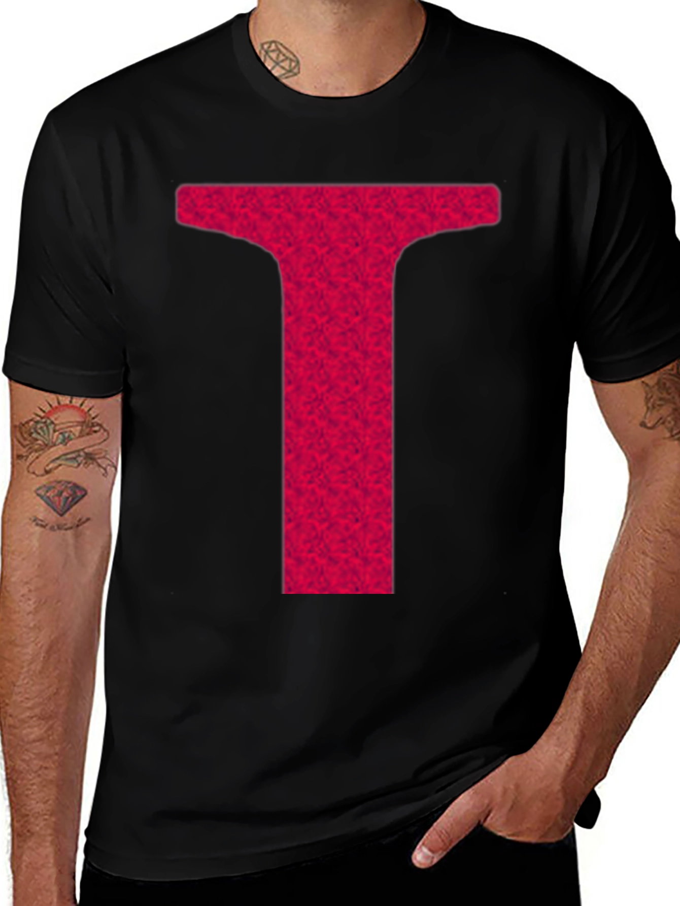 Bold Red Letter "T" Graphic T-Shirt