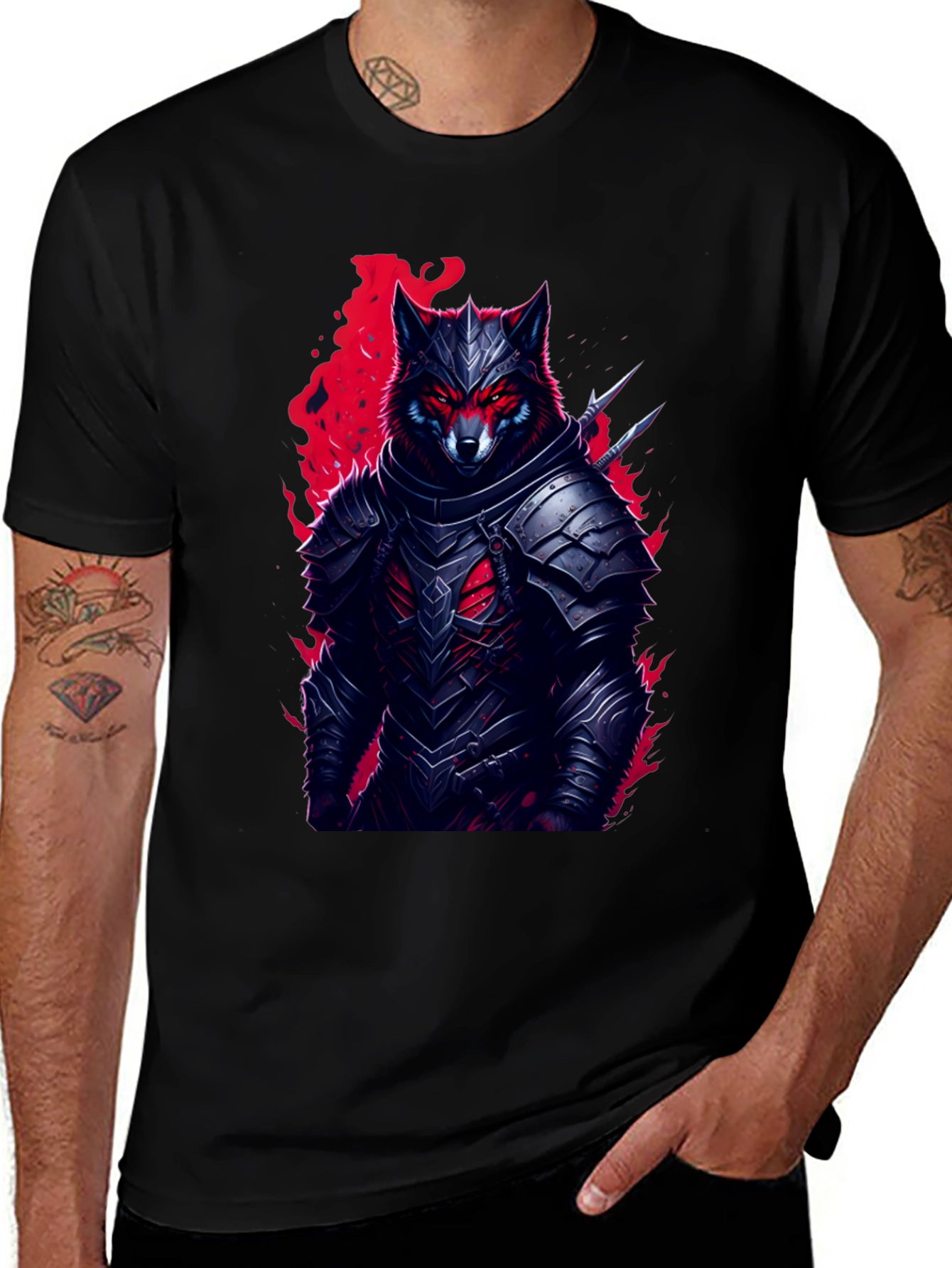 Variant 9 of Armored Wolf T-Shirt: Dark Fantasy Style