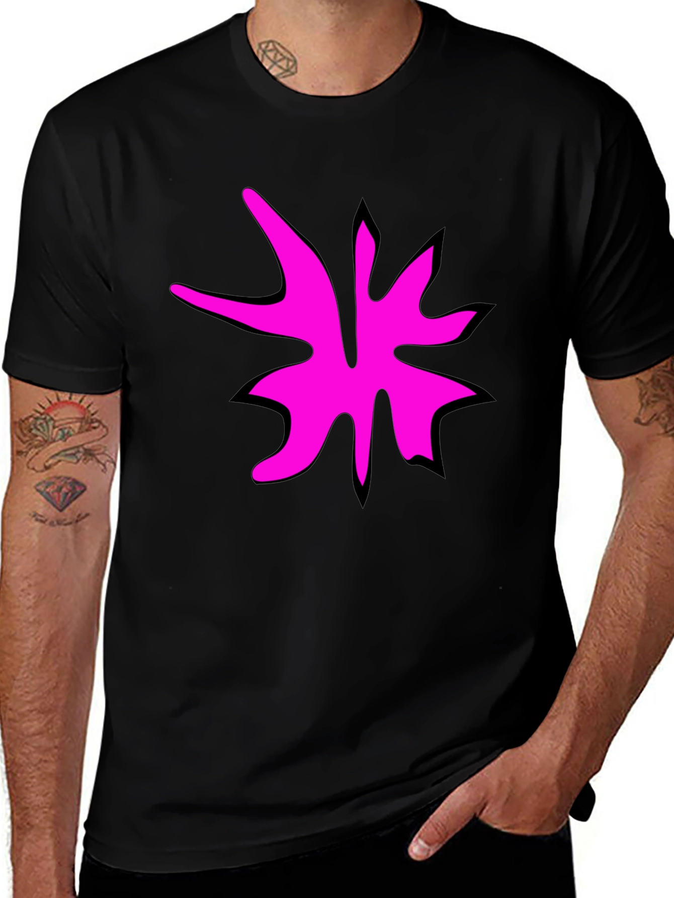 Variant 27 of Bold Graphic Print Tee - Pink Splash on Black Cotton