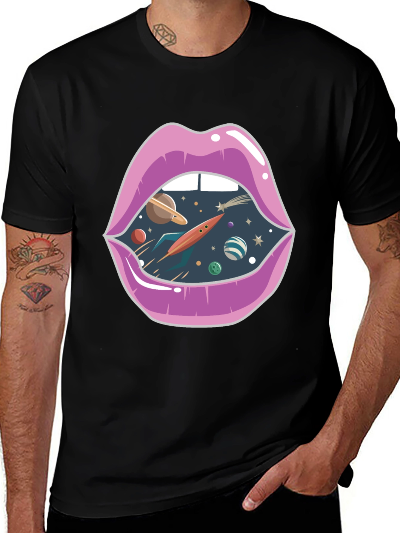 Variant 29 of Space Lips Graphic Tee - Unisex Black T-Shirt