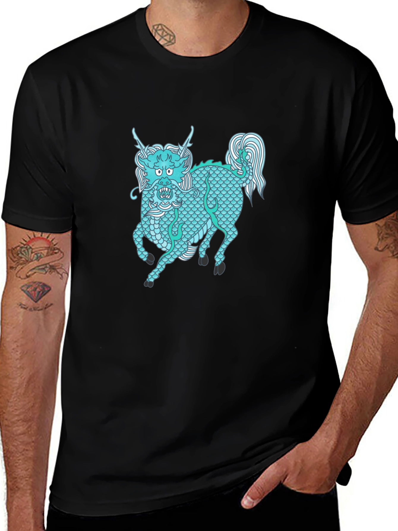 Variant 23 of Dragon Horse Graphic Tee - Unisex Black T-Shirt