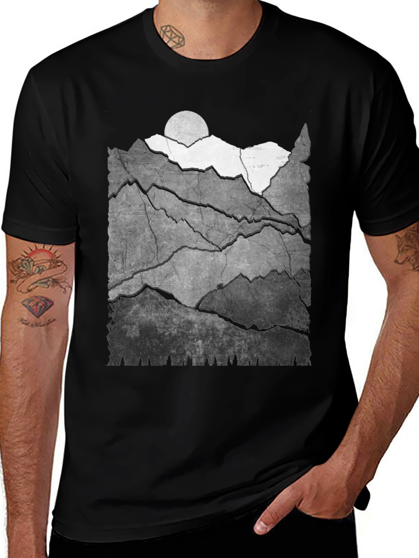 Variant 18 of Mountainscape Graphic Tee - Black Cotton Blend