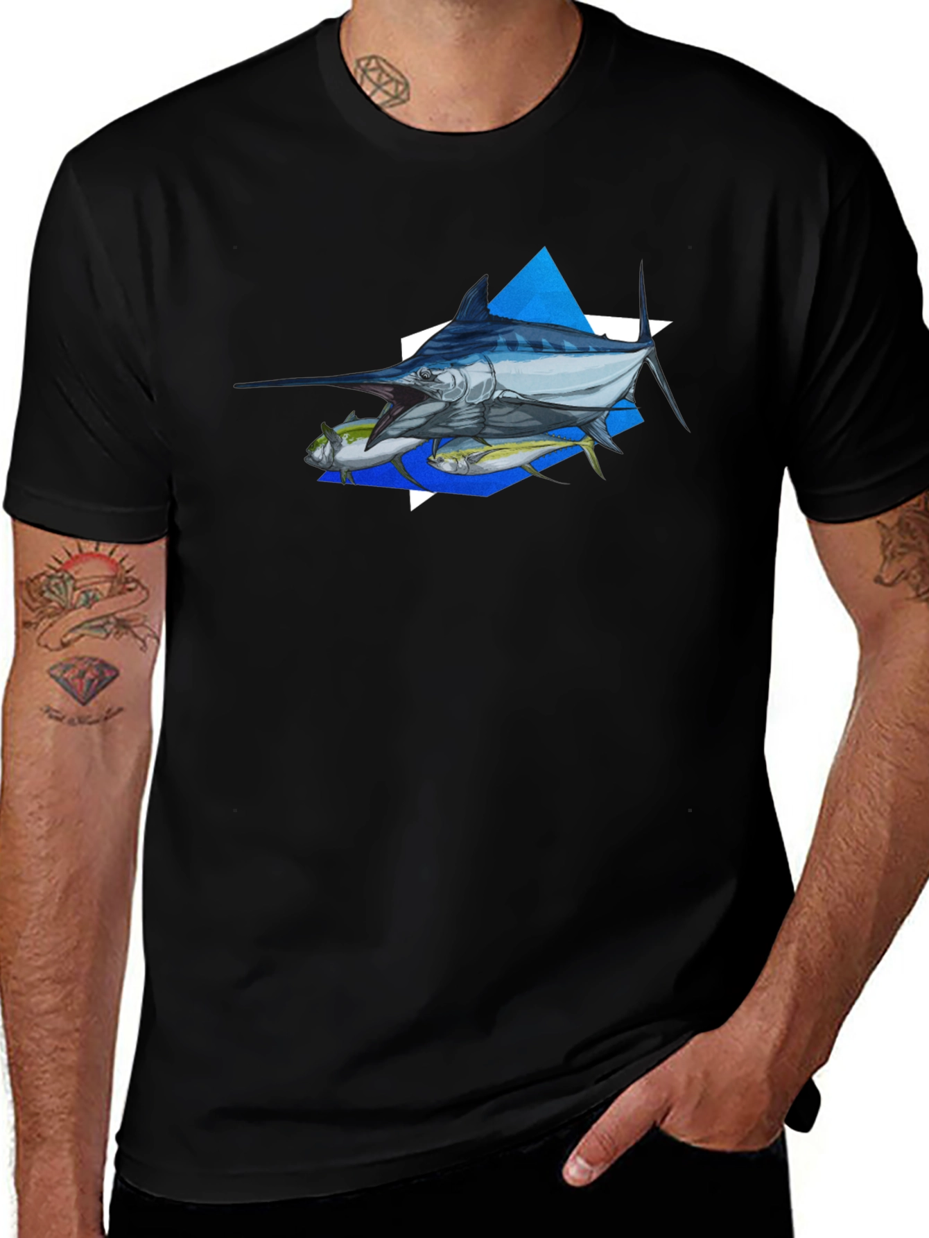 Variant 28 of Marlin Fishing Graphic Tee - Black Cotton T-Shirt