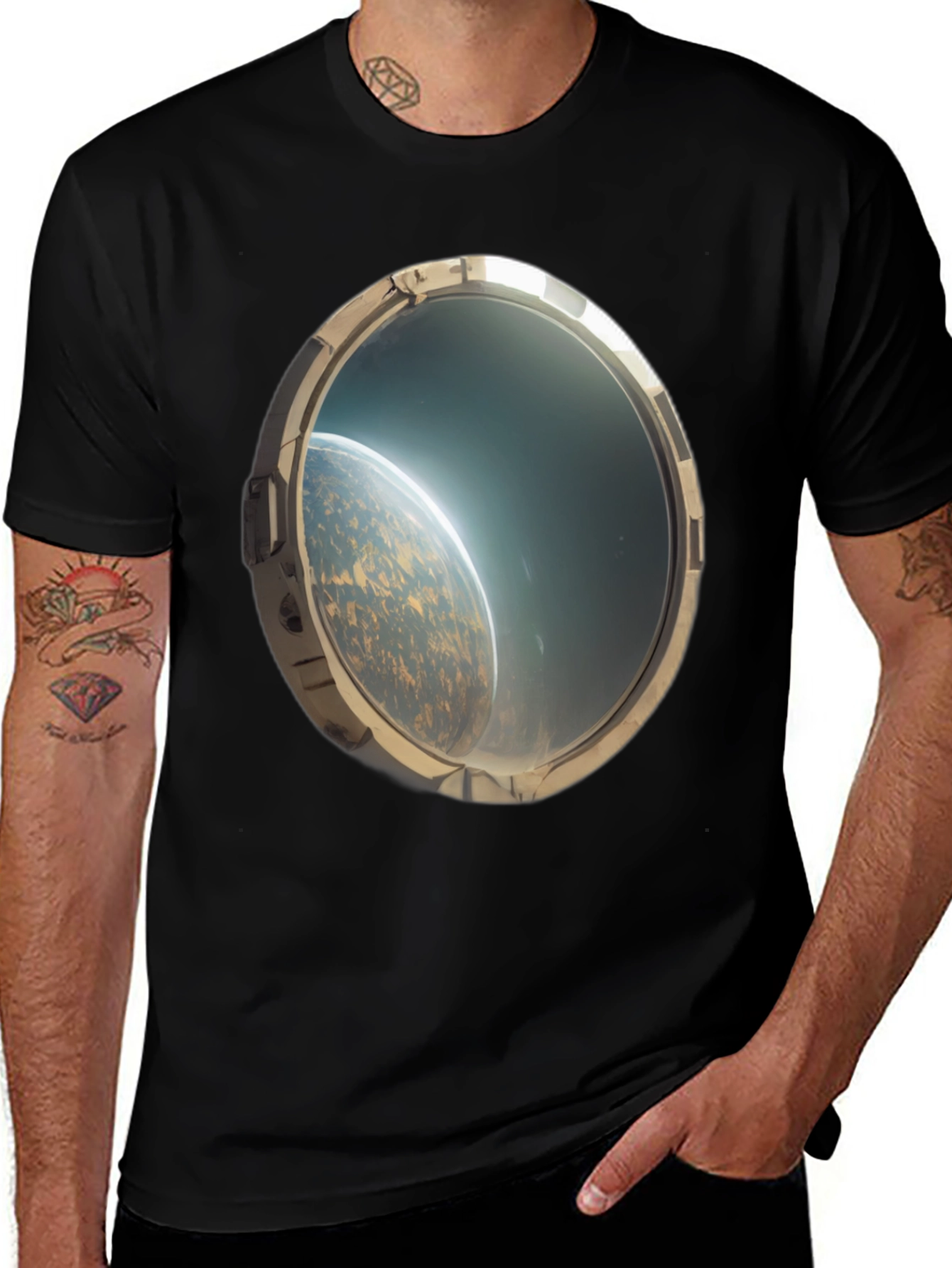 Variant 21 of Space Porthole Black Tee - See the Cosmos!