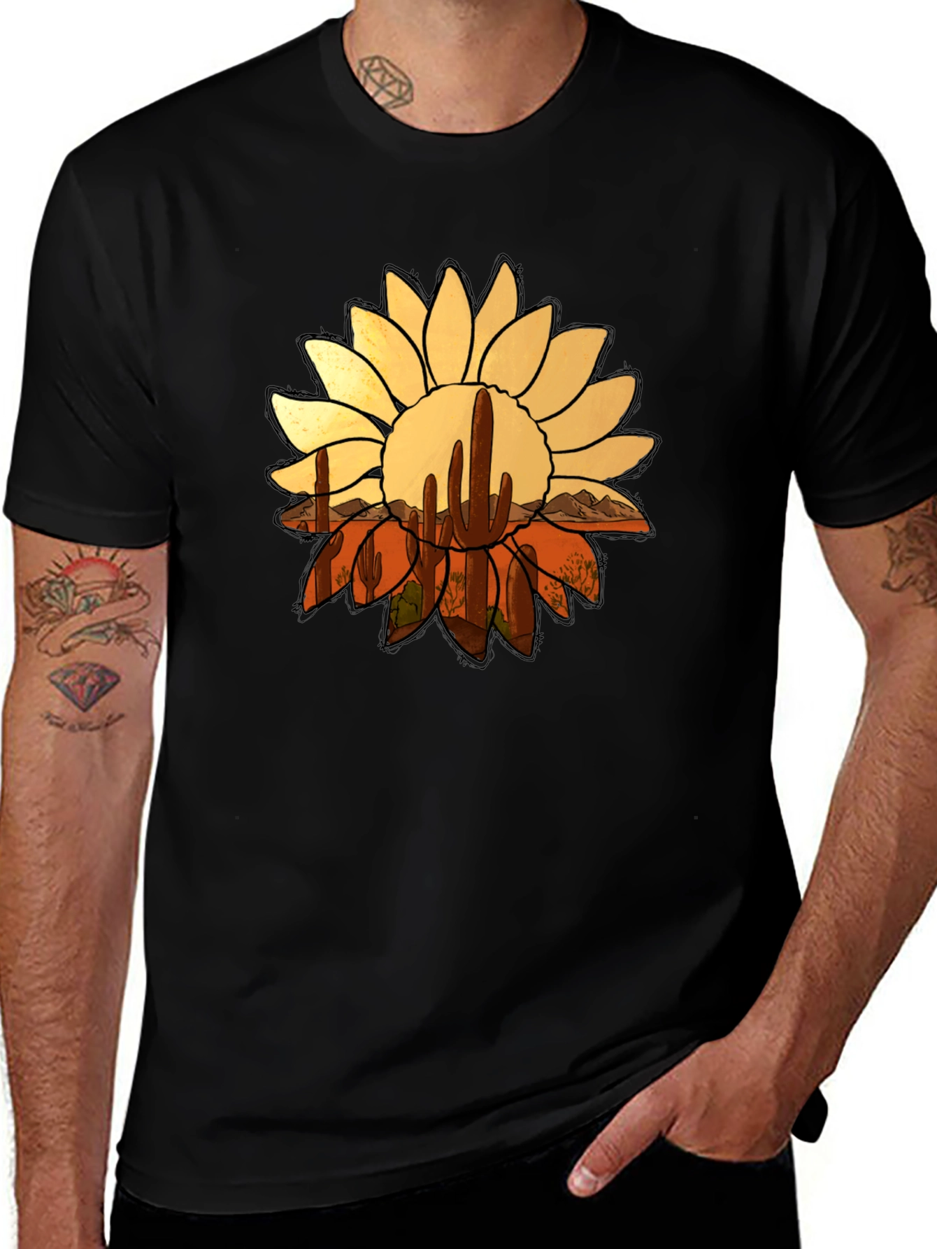 Variant 9 of Desert Sunflower Graphic Tee - Black Casual T-Shirt