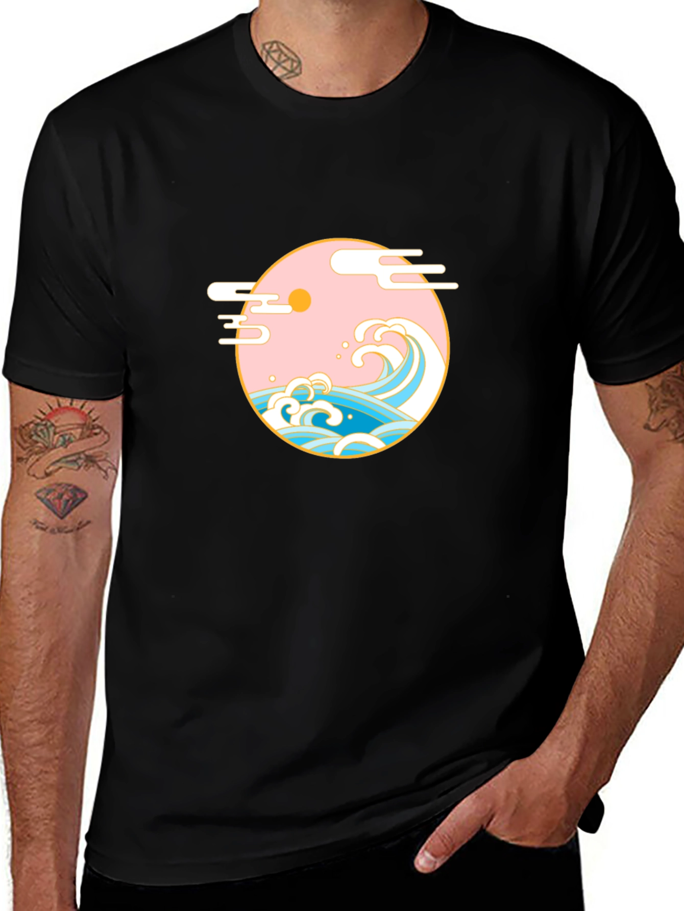 Variant 21 of Black T-Shirt with Japanese Wave Graphic