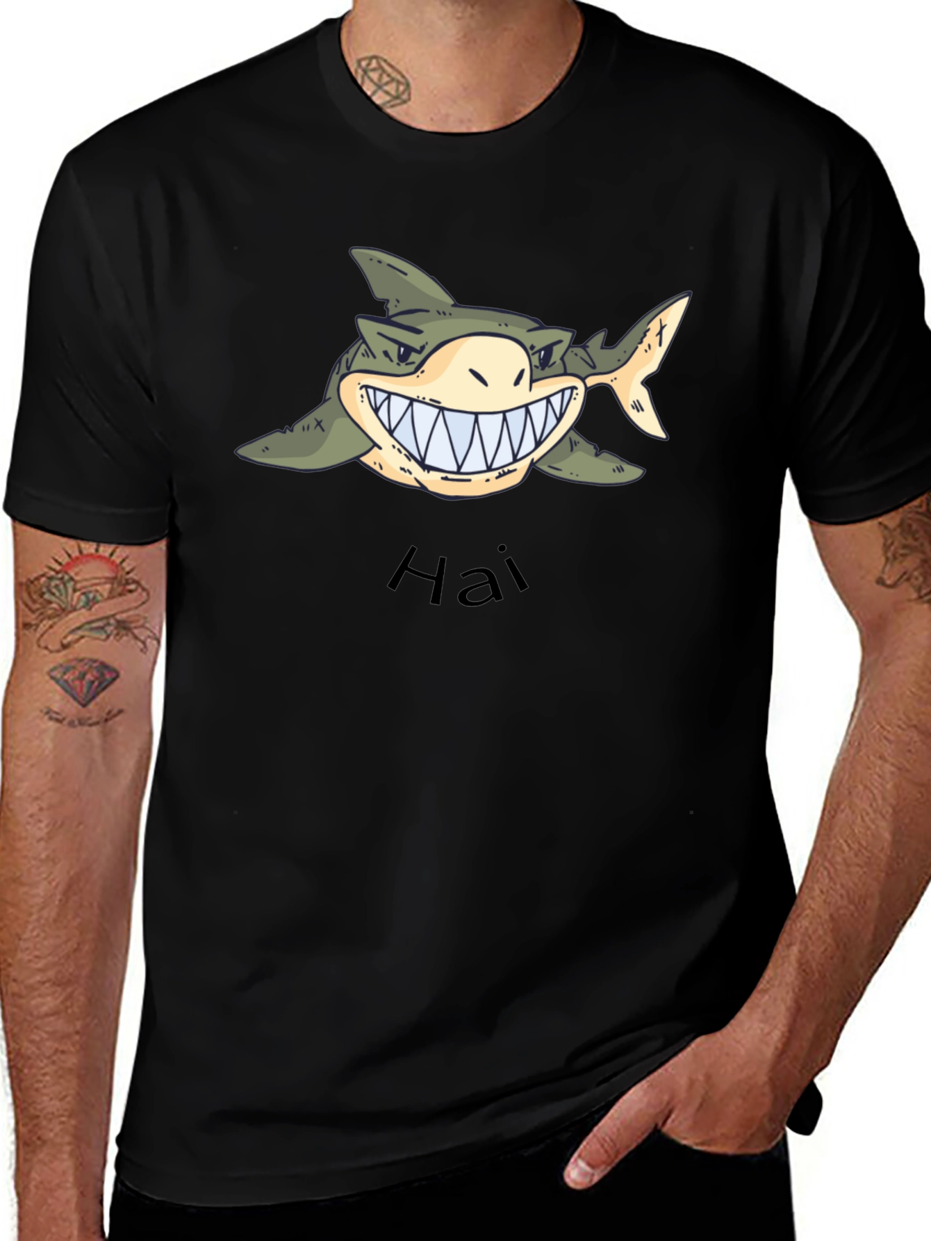 Variant 17 of Men's Black Graphic Tee - Shark Hai Design