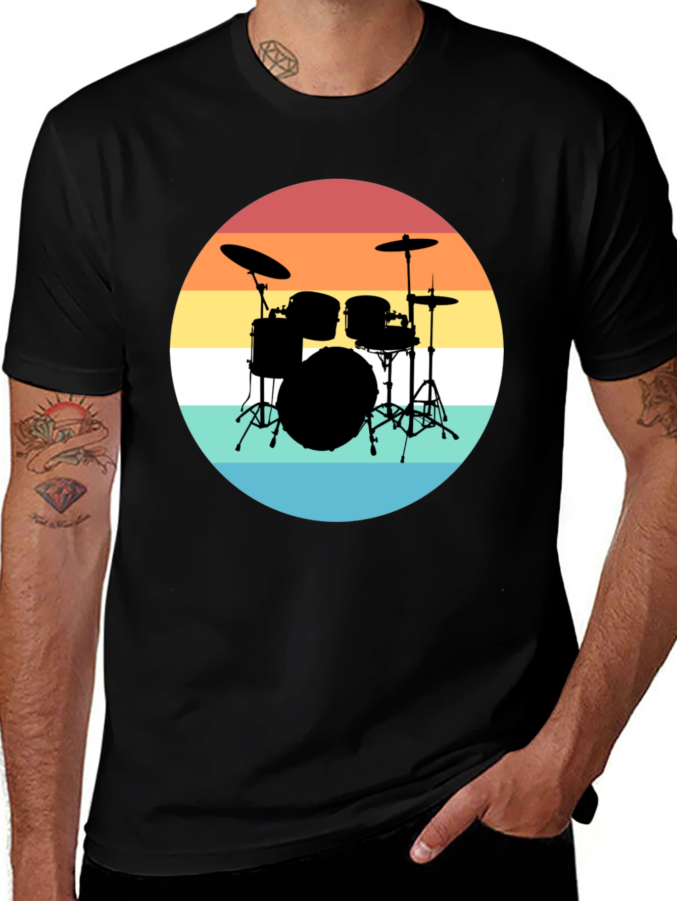 Variant 24 of Retro Drum Set Black T-Shirt