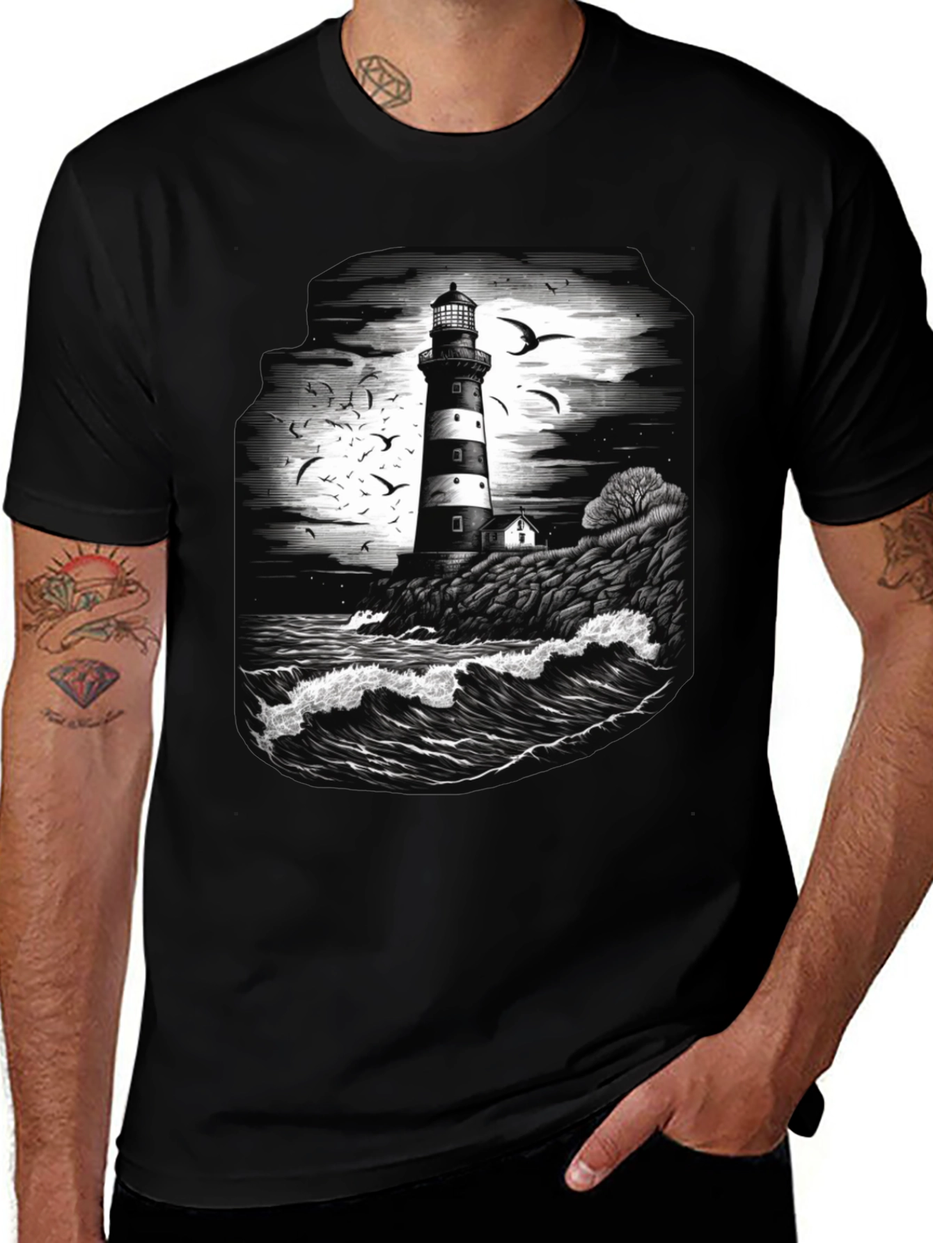 Variant 8 of Lighthouse Graphic Tee - Coastal Ocean Scene Shirt