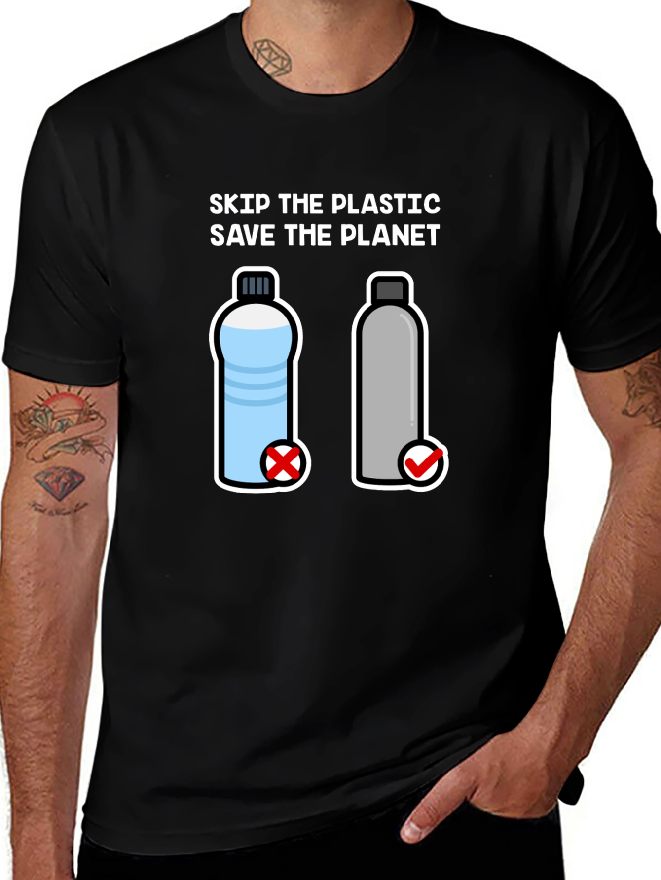 Black Skip the Plastic, Save the Planet T-Shirt main image