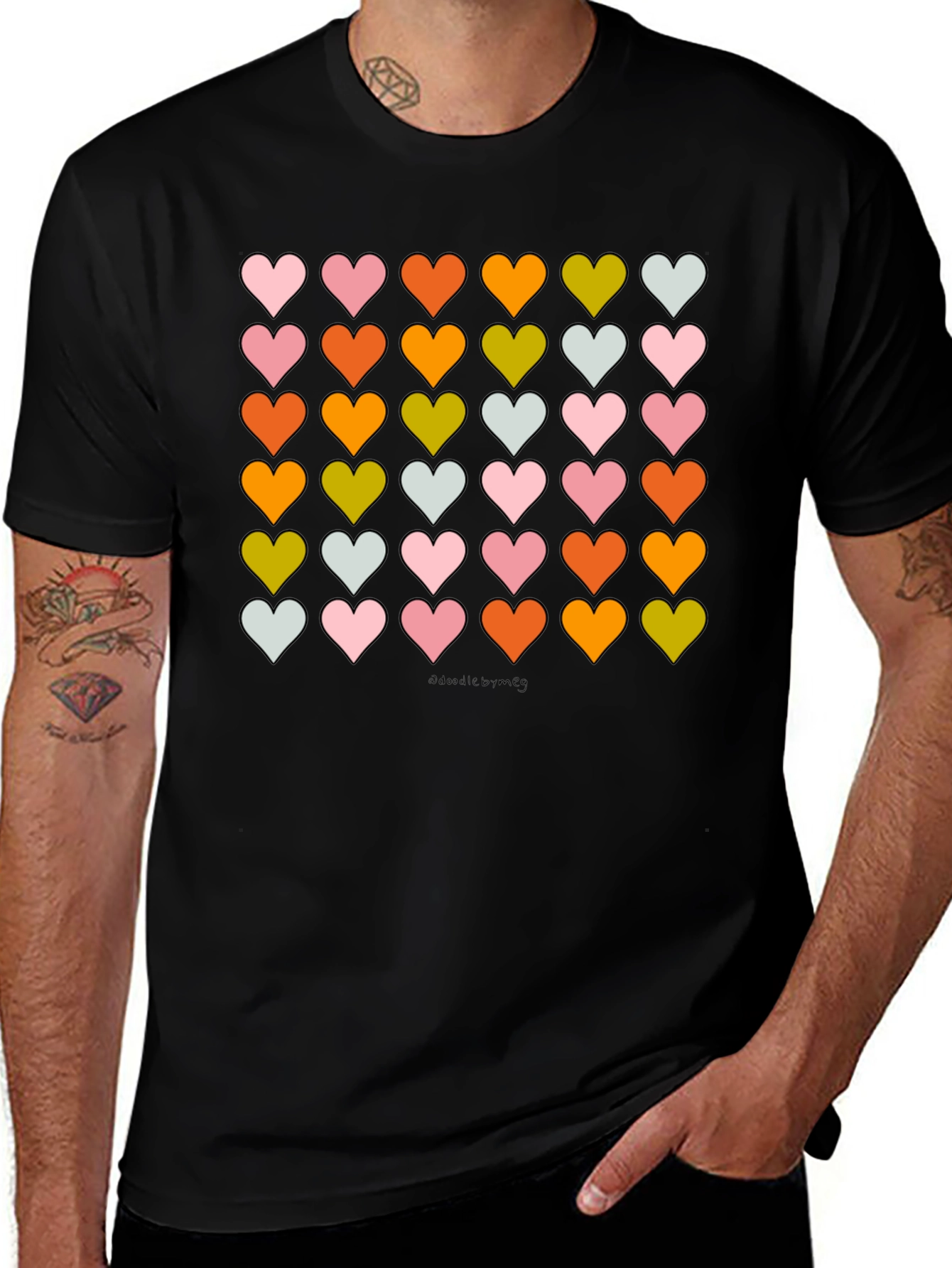 Variant 30 of Heart Pattern Black T-Shirt