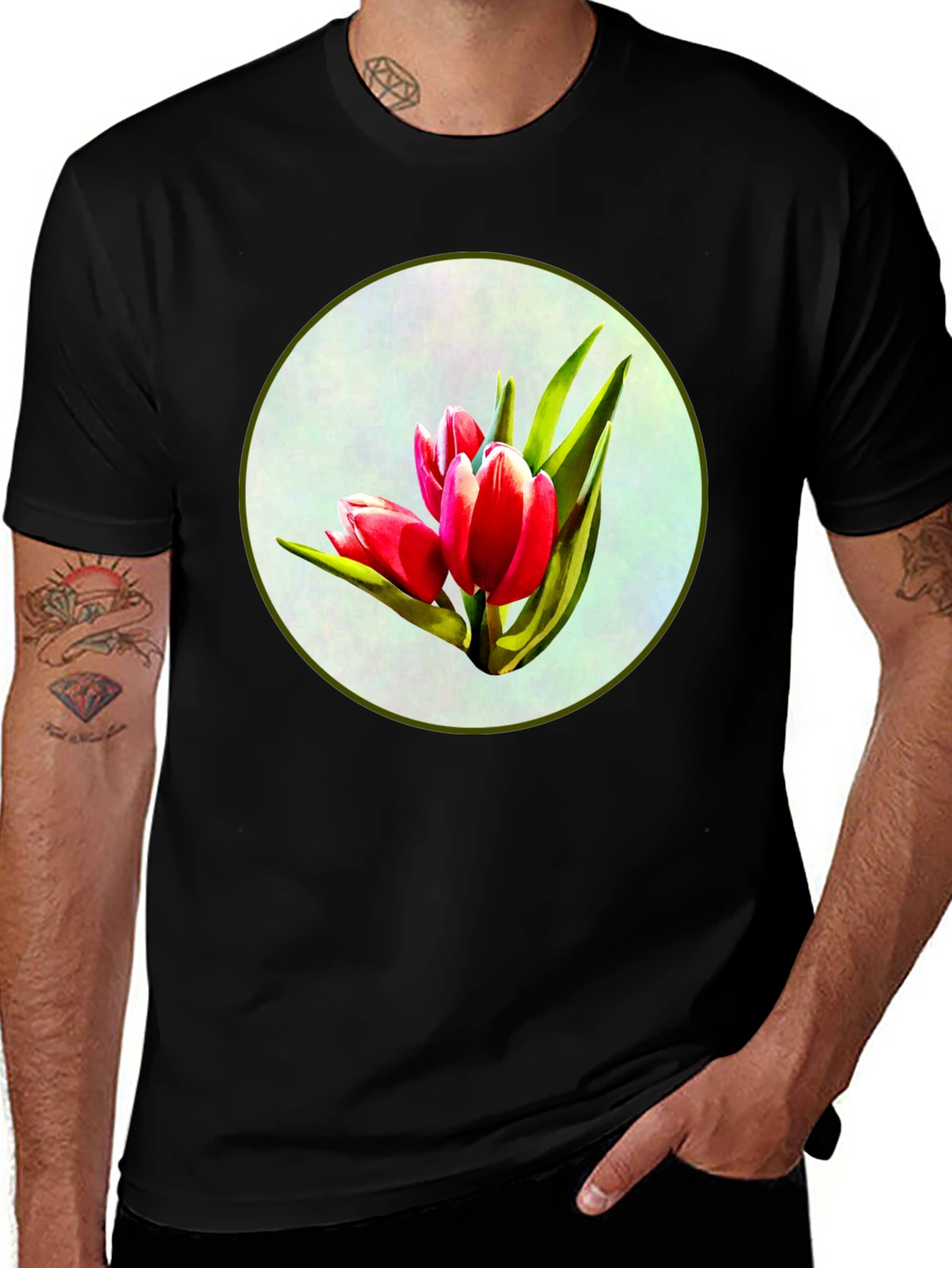 Variant 12 of Tulip Print Black T-Shirt
