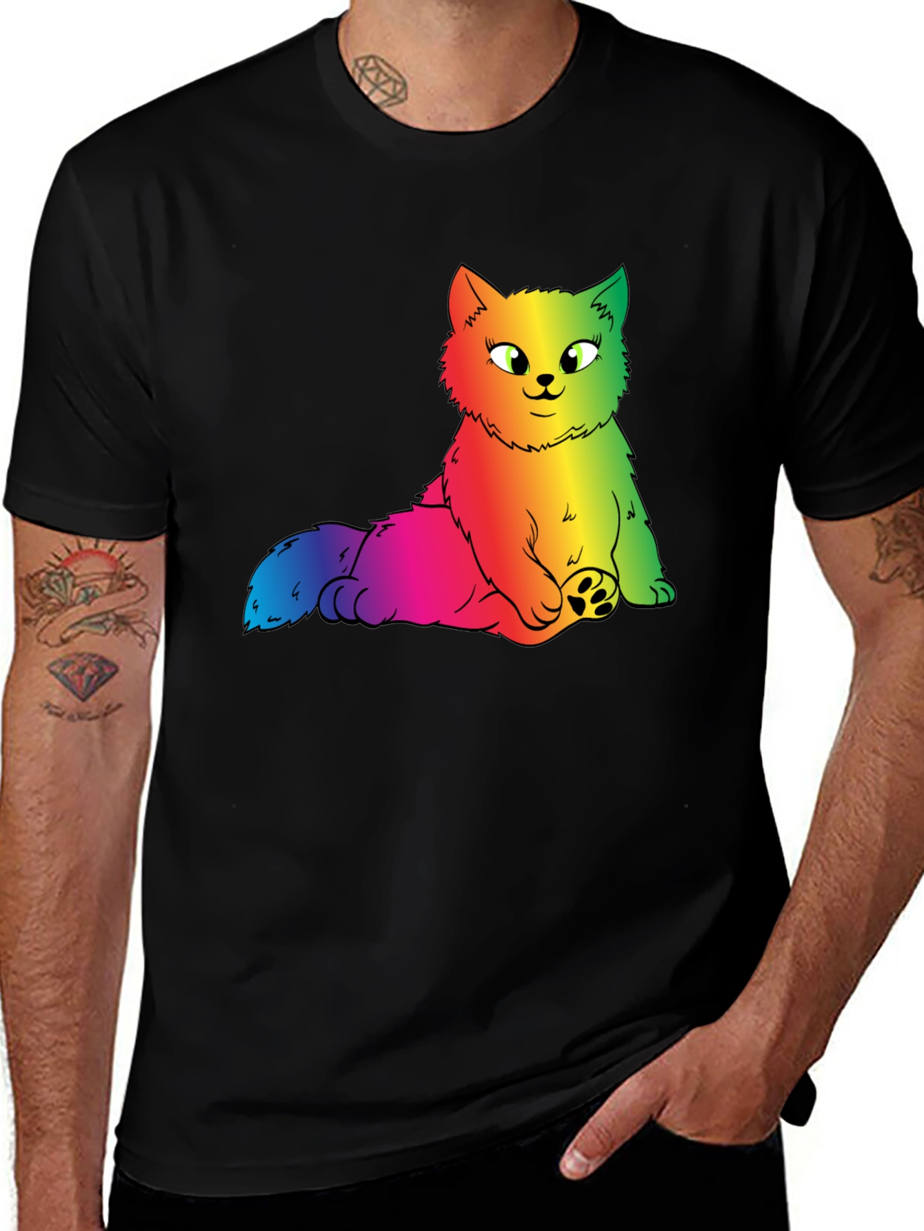 Variant 7 of Rainbow Cat Graphic T-Shirt - Black