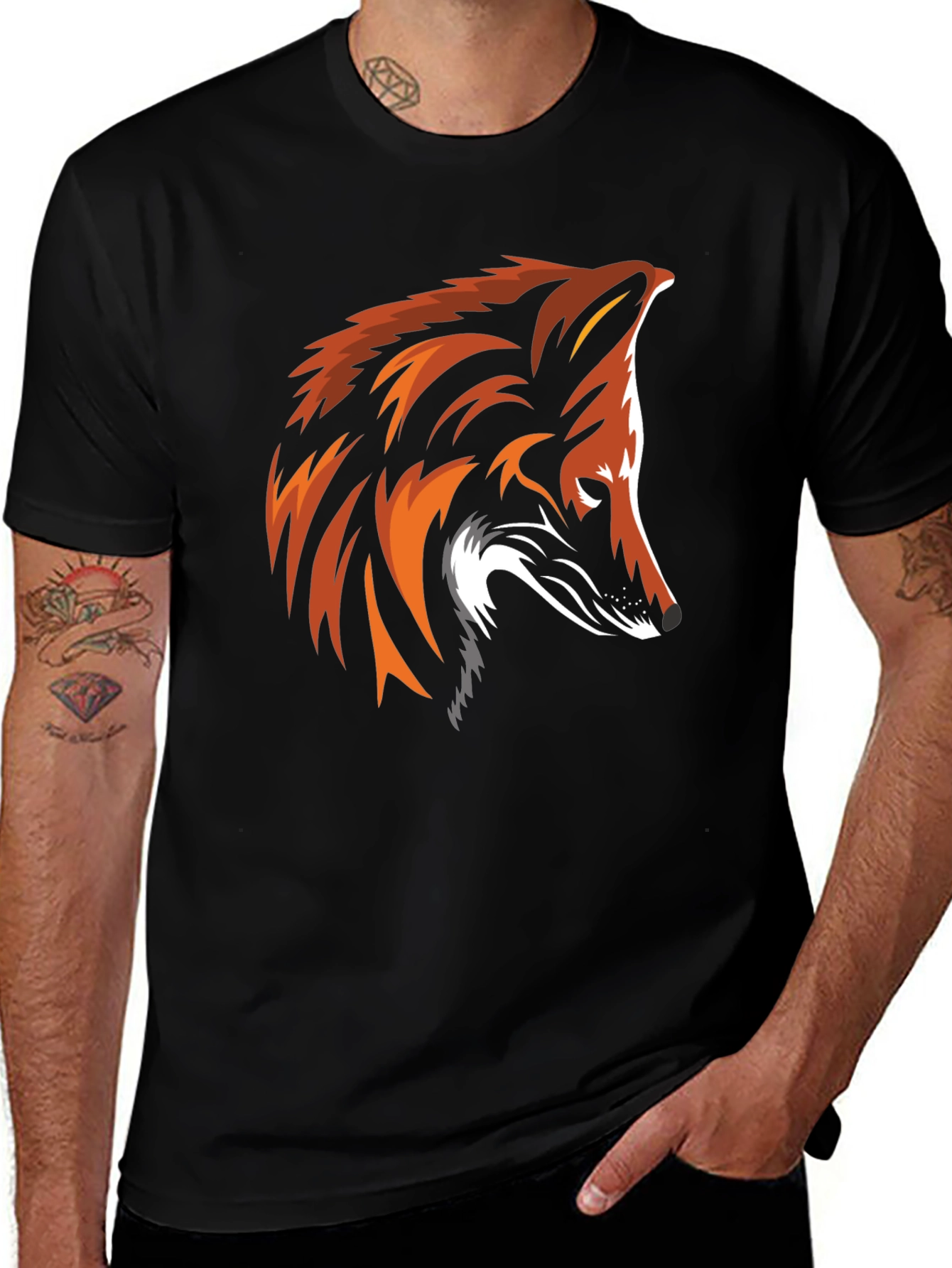 Variant 19 of Cool Fox Graphic Print Black T-Shirt